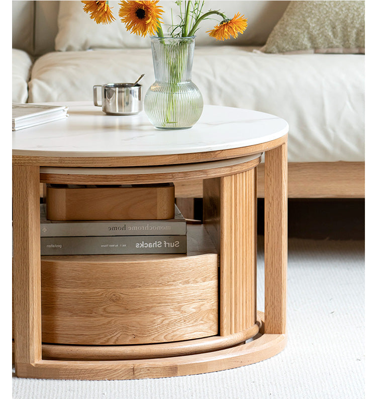 Solid Oak and Ash Wood Rock Plate Coffee Table - Rustic Living Room Furniture for Home Decor & Relaxation