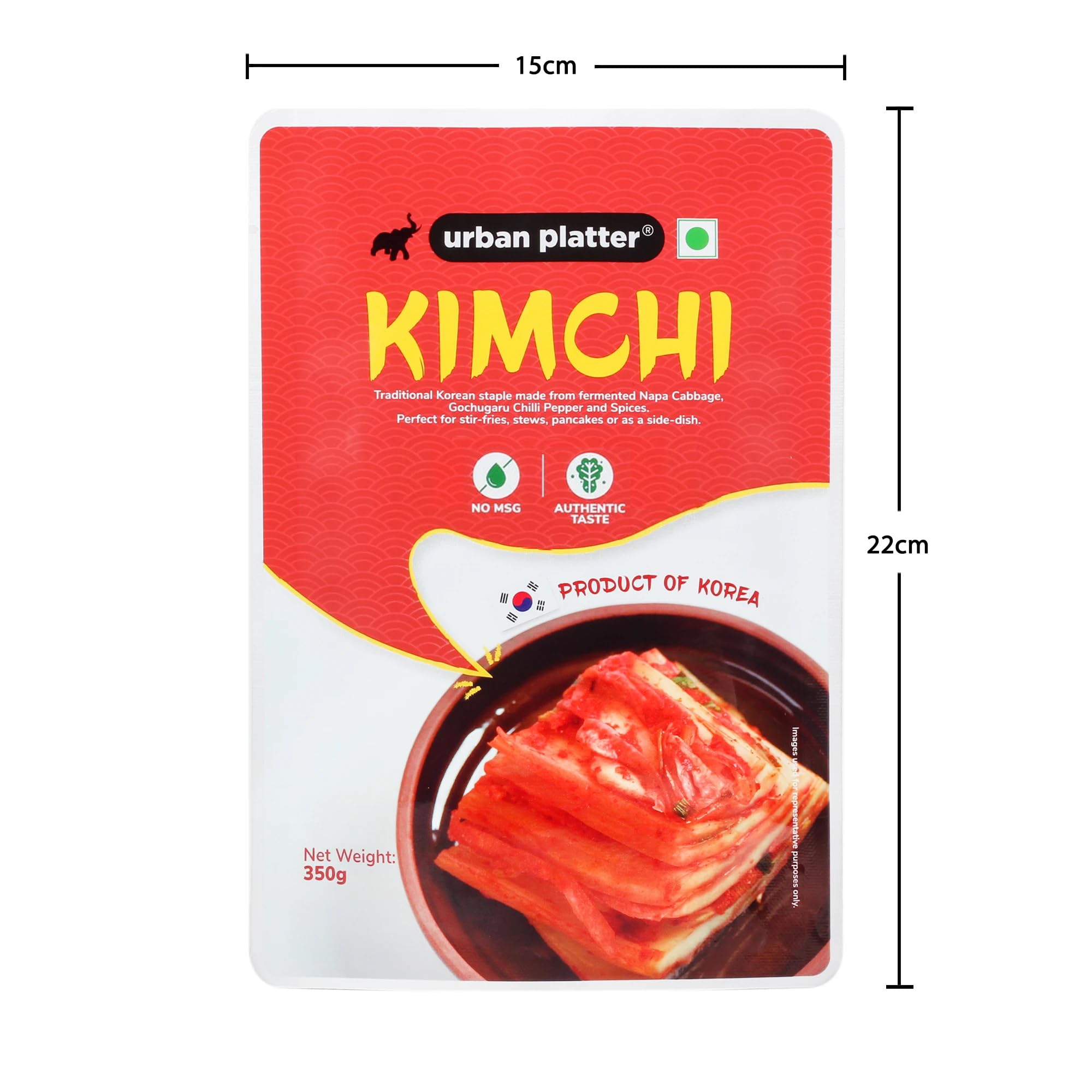 Urban Platter Korean Kimchi 350g - Authentic Traditional Vegan Kimchi from Korea | Shelf-Stable, Preservative-Free | Perfect for Bibimbap, KBBQ & Korean Cooking