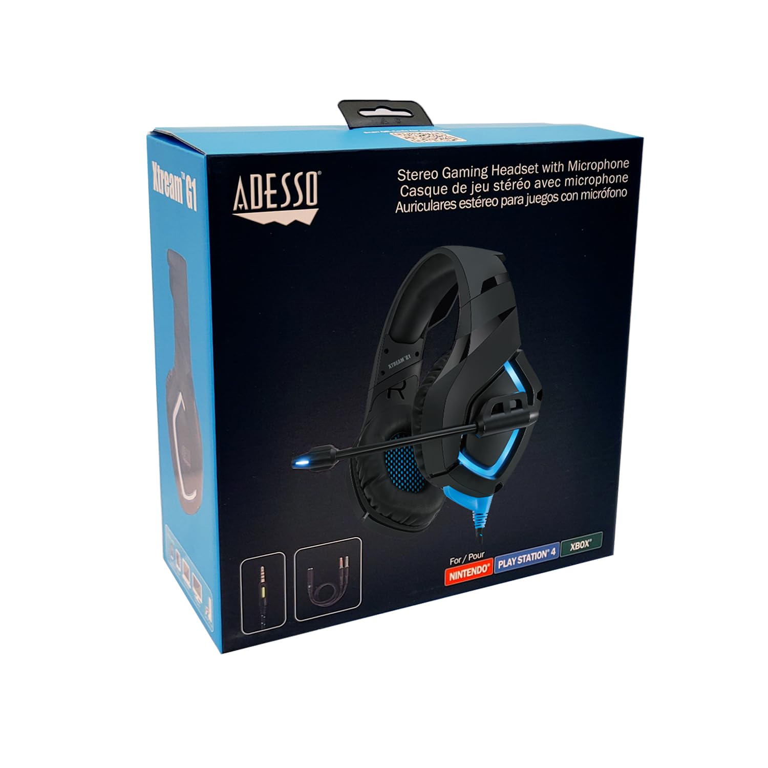 Adesso Xtream G1 Gaming Headset with Noise Cancelling Mic, LED Lights - Compatible with PC, PS4, Xbox, Nintendo Switch & Laptops (Black) - Perfect for Competitive Gaming, Streaming & Online Meetings