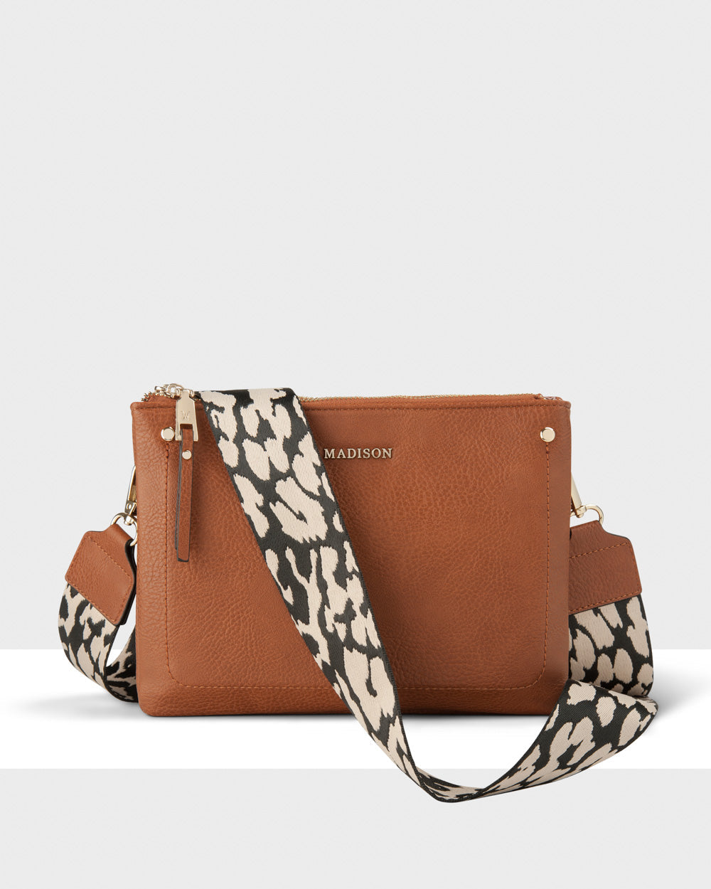Charlotte Double Zip Crossbody Bag with Detachable Leopard Print Strap - Stylish Hands-Free Purse for Women, Perfect for Travel, Shopping & Everyday Use