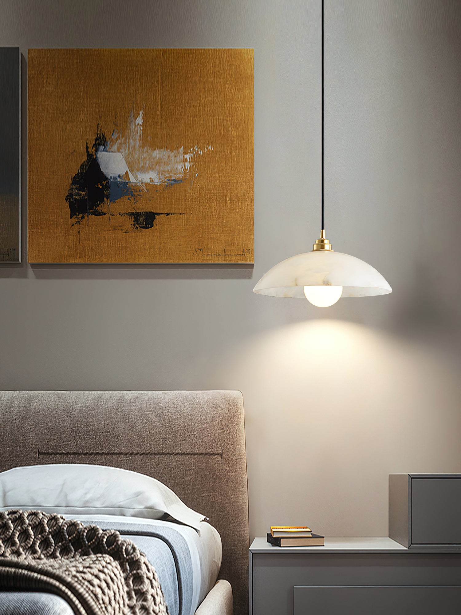 Elegant Dome Alabaster Pendant Light - Modern Crystal Glass Ceiling Lamp for Dining Room, Kitchen Island & Bedroom Lighting