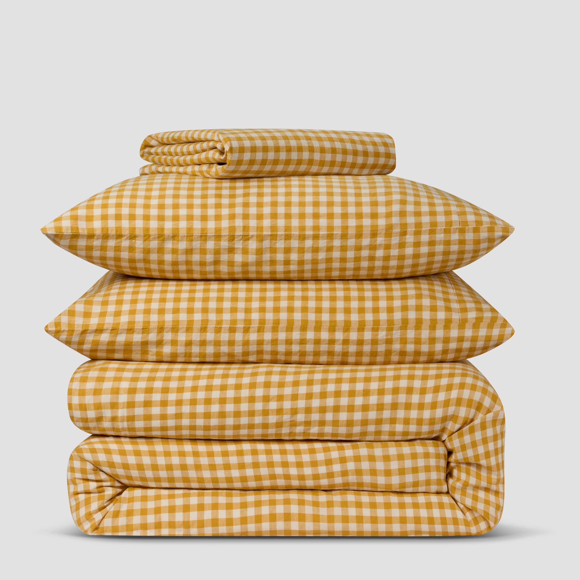 Honey Gingham Linen Blend Flat Sheet - Queen Size Bed Sheet Set - Soft Breathable Bedding for Comfortable Sleep - Perfect for Guest Rooms, Vacation Homes & Dorm Rooms
