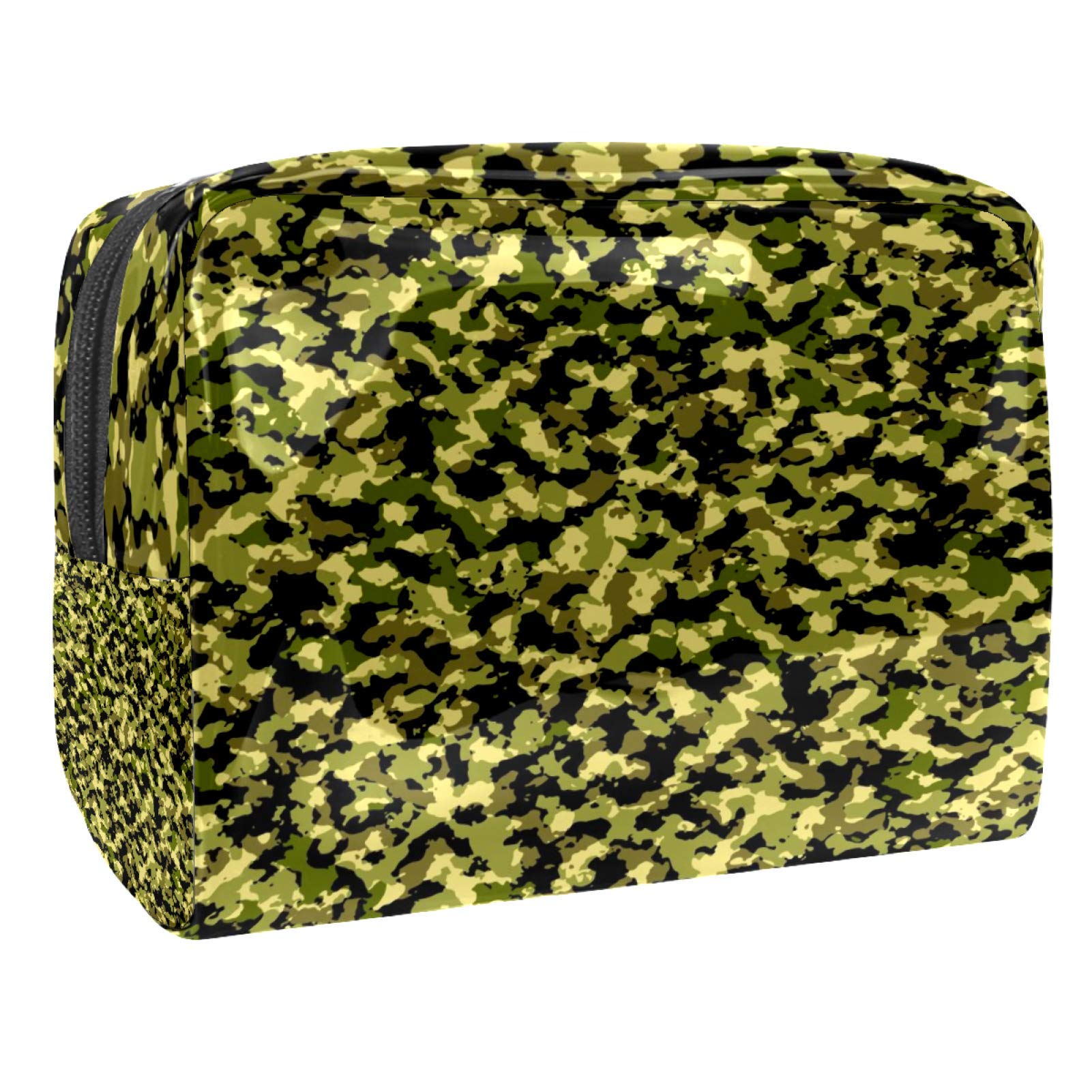 Waterproof Green Camouflage Cosmetic Bag for Women - PVC Travel Makeup Pouch with Zipper, Toiletry Organizer for Gym, Camping & Vacation Essentials