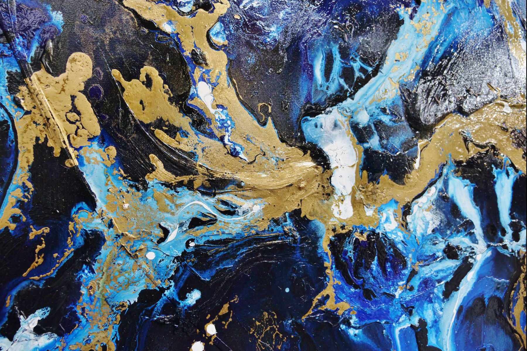 Midnight Gold Rush 190cm x 100cm Blue Gold Textured Abstract Canvas Art - Modern Wall Decor for Living Room, Bedroom & Office