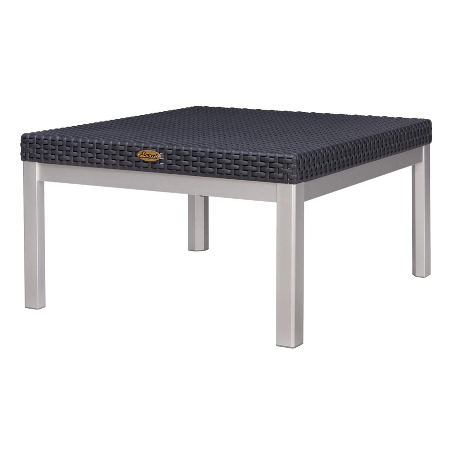 Lagoon Furniture Russ Rattan Coffee Table with Aluminum Legs - Modern Black Rattan End Table for Living Room, Patio & Outdoor Use