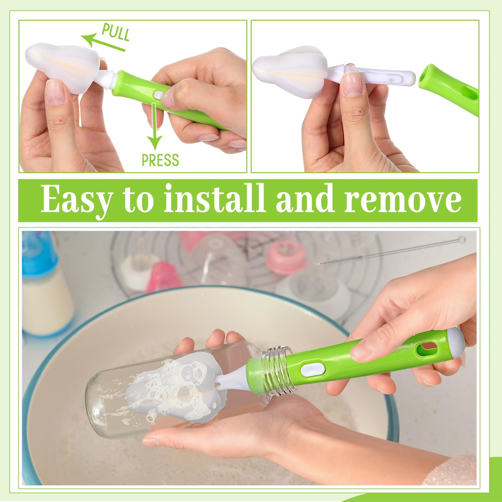 22-Piece Baby Bottle Cleaning Kit - 12 Sponge Brush Heads, 6 Interchangeable Nipple Brush Handles & 4 Long Straw Brushes | Durable Bottle & Nipple Cleaner Set for Newborns & Infants | Perfect for Breast Pump Parts, Sippy Cups & Baby Feeding Accessories