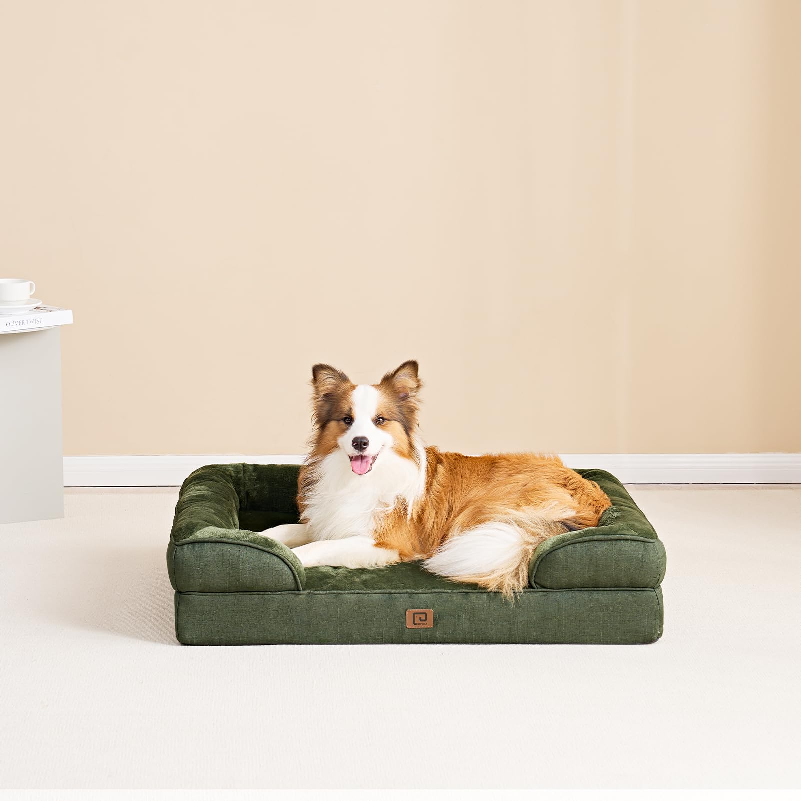 Orthopedic Dog Bed for Large Dogs - Waterproof Memory Foam Pet Bed with Non-Slip Bottom & Removable Washable Cover - Egg Crate Support for Joint Pain Relief - Perfect for Living Room, Bedroom or Crate - Dark Green