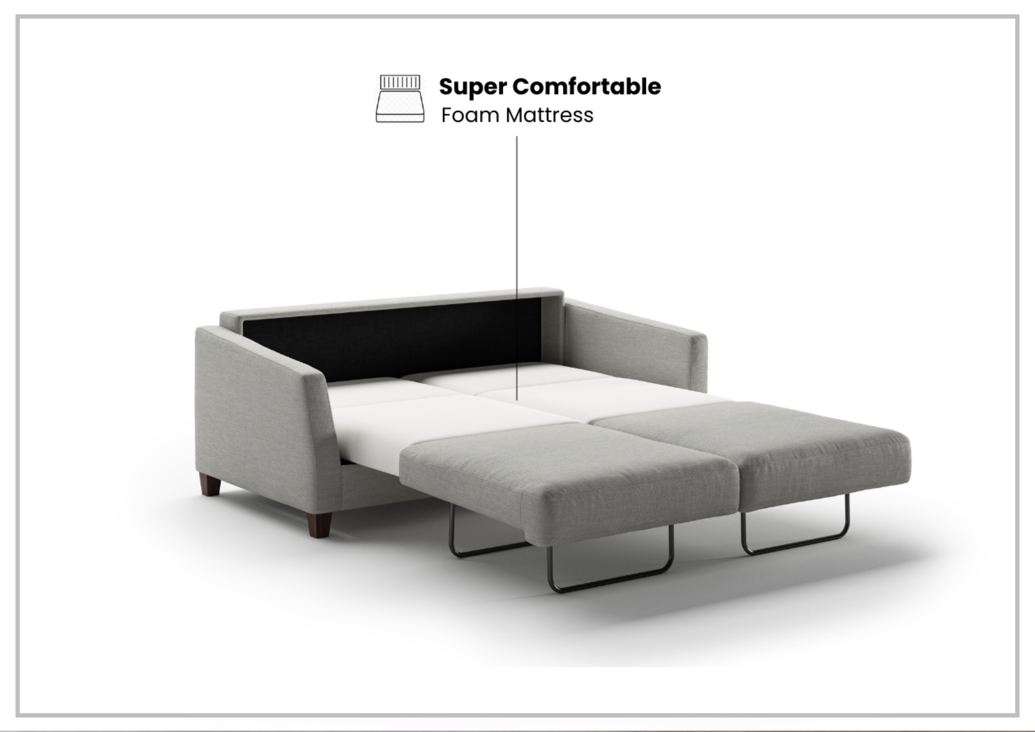 Luonto Monika Fabric Queen Sleeper Sofa with Wood or Chrome Legs - Convertible Sofa Bed for Small Spaces, Guest Rooms & Apartments