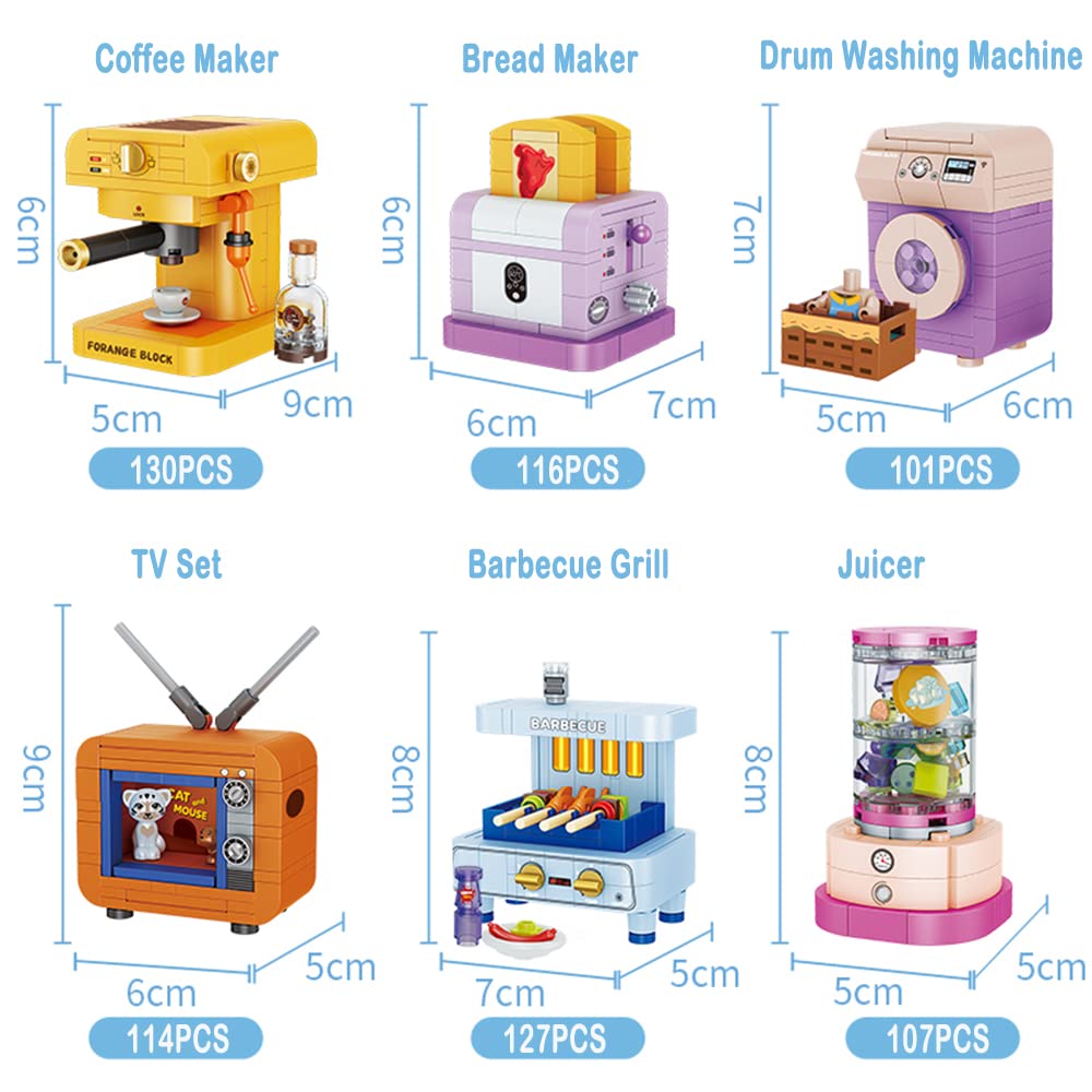 **6PCS Mini Electric Appliances STEM Building Blocks Toy for Girls Age 6+ | 654 Pieces | Creative Learning & Classroom Prizes | Perfect Birthday Gift for Kids | Fun DIY Play for Home & School Activities**