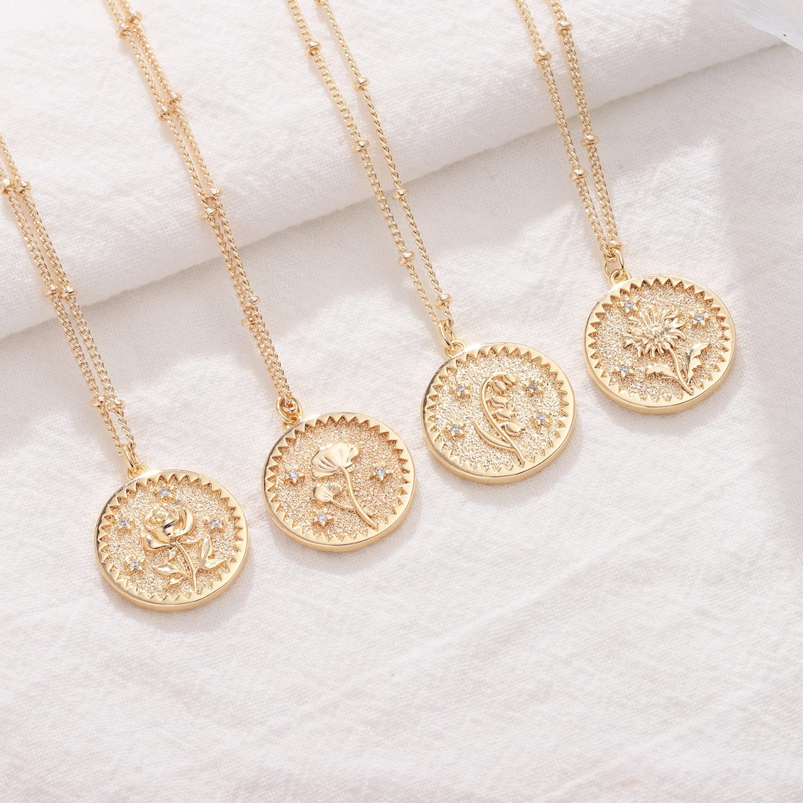 18K Gold Plated Custom Birth Flower Necklace for Women - Personalized Double Layered Engraved Floral Pendant Dainty Jewelry - Perfect Gift for Birthday, Anniversary & Mother's Day