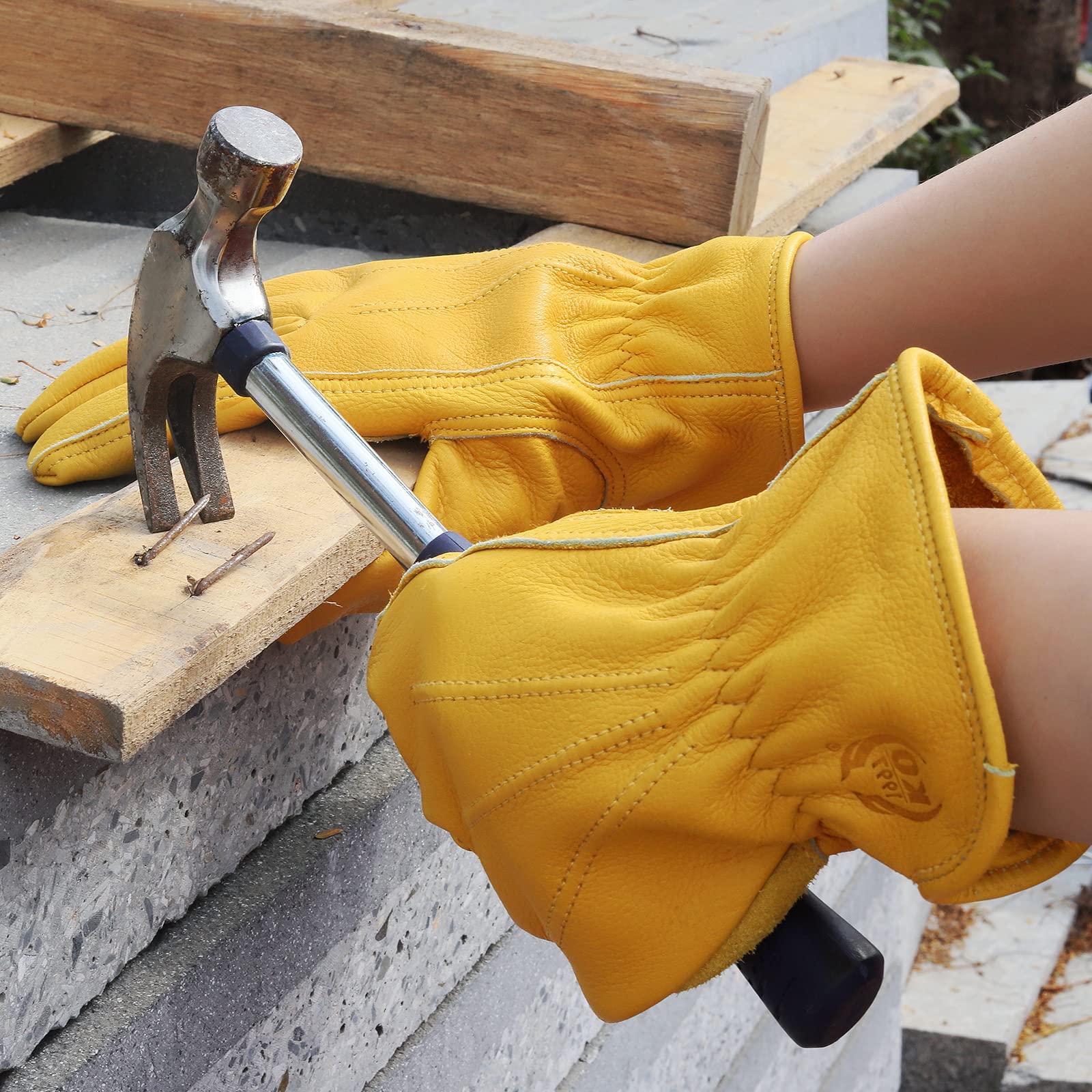Durable Leather Work Gloves for Men & Women - Gardening & Outdoor Use