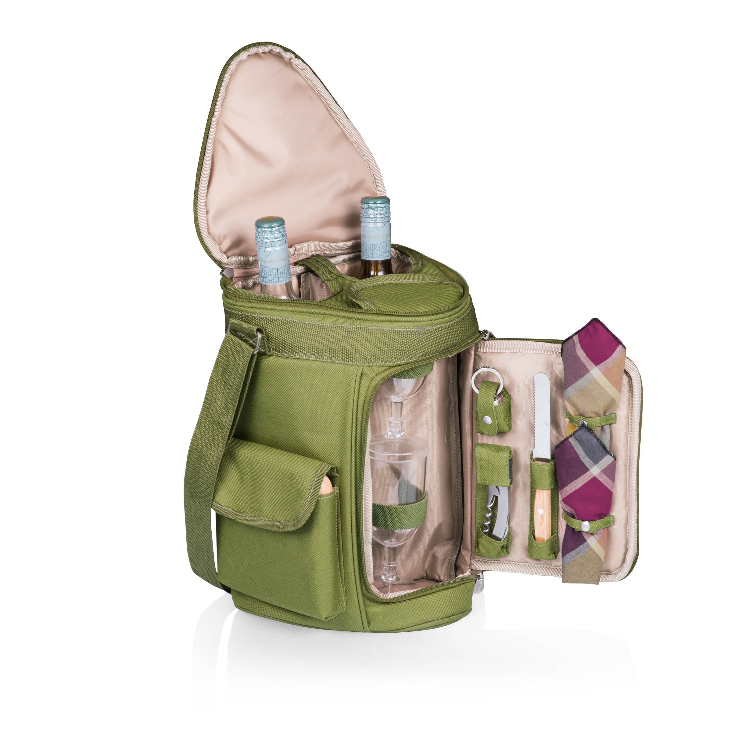 Picnic Time Meritage Insulated Triangular Wine and Cheese Cooler Tote Bag - Olive Green | Perfect for Outdoor Picnics, Beach Trips & Camping | Keeps Beverages & Snacks Fresh