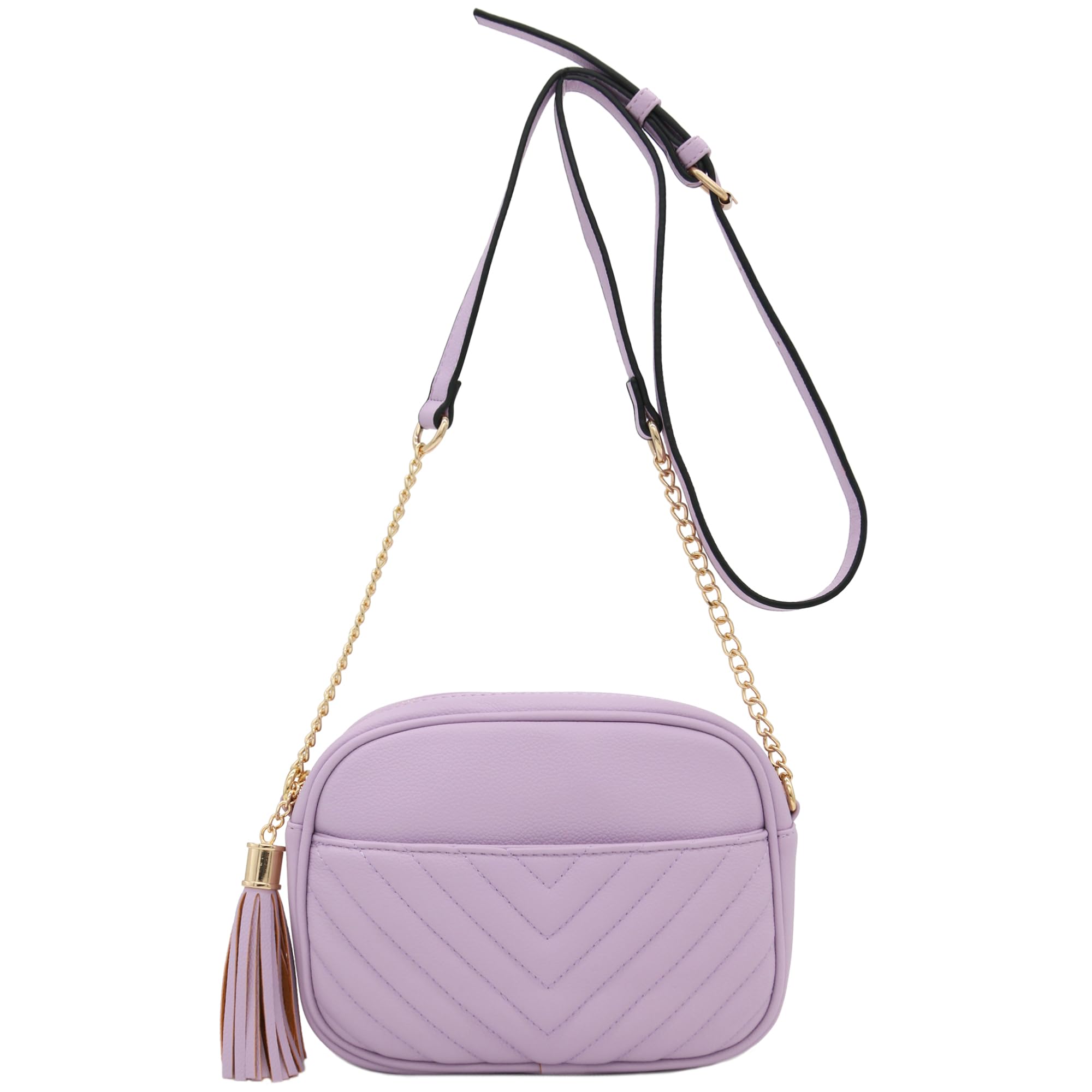 Stylish Chevron Quilted Crossbody Camera Bag with Adjustable Chain Strap & Tassel - Perfect for Travel, Photography & Everyday Use