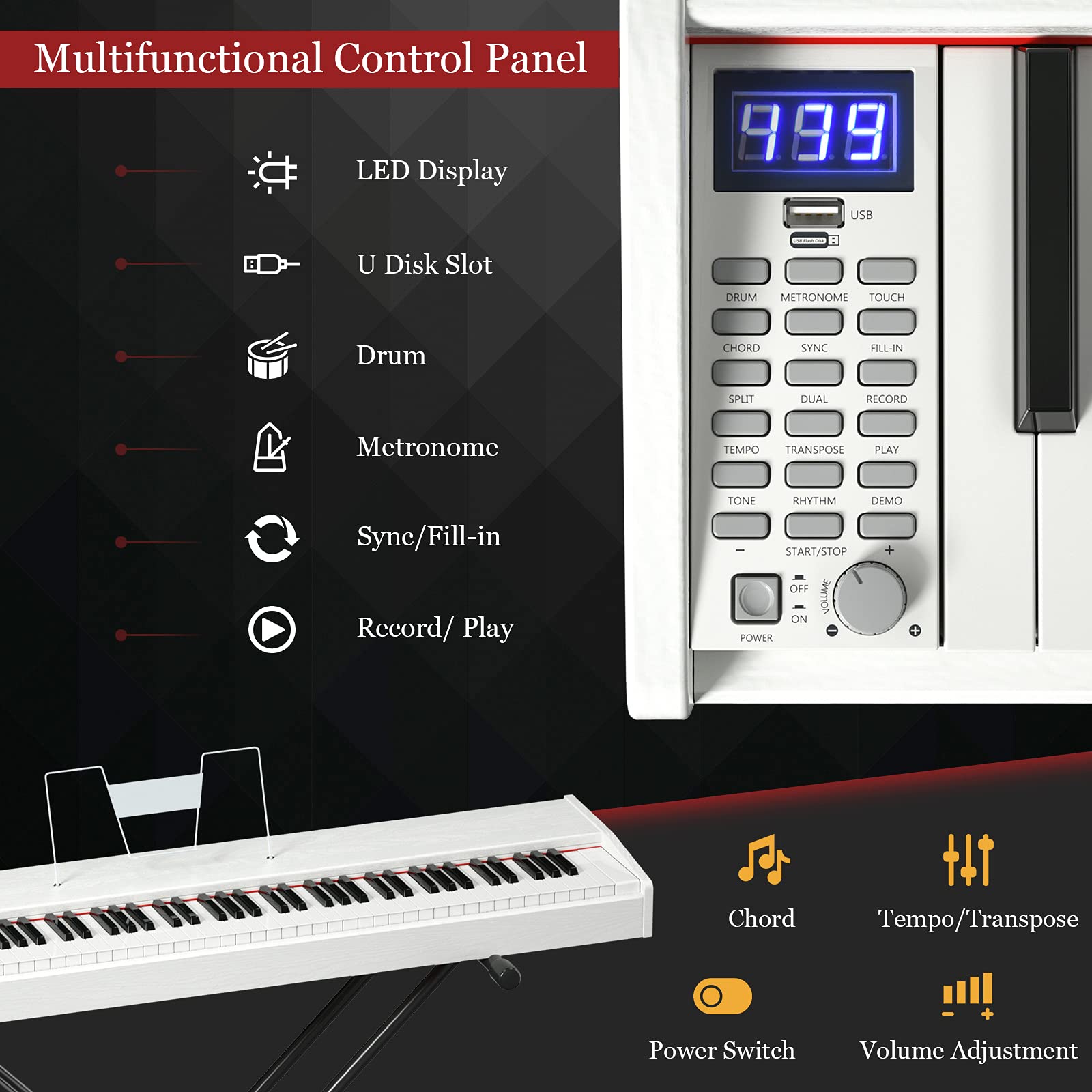 Costzon 88-Key Weighted Digital Piano Keyboard - Full Size Portable MIDI Controller with Hammer Action Keys, Duet Mode, Sustain Pedal, Built-in Speakers & Power Supply - Ideal for Beginners & Adults (White) | Perfect for Home Practice, Music Lessons & Studio Recording