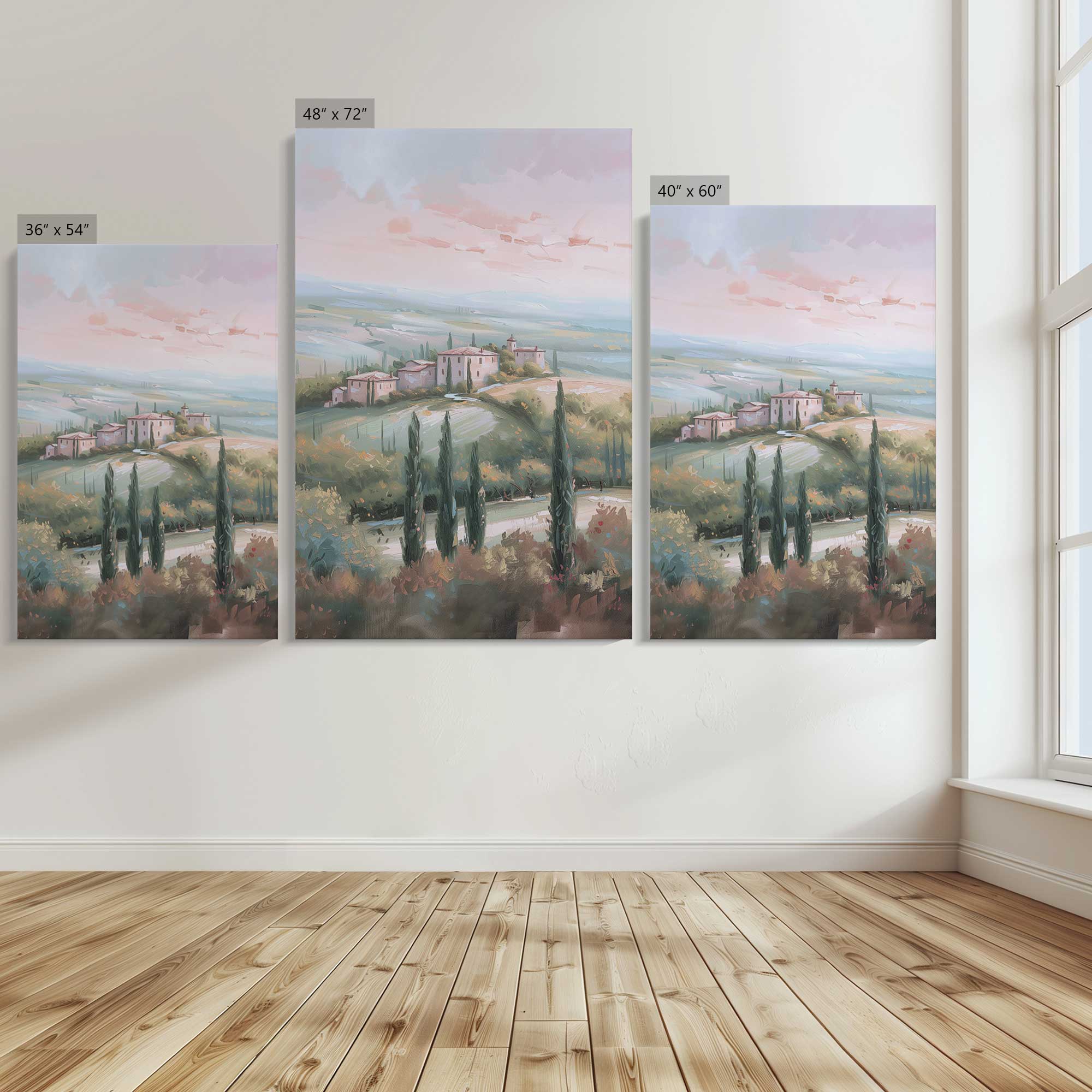 Tuscany Sunset Landscape Large Canvas Print - Dusk's Glow Wall Art for Living Room, Bedroom & Office Decor