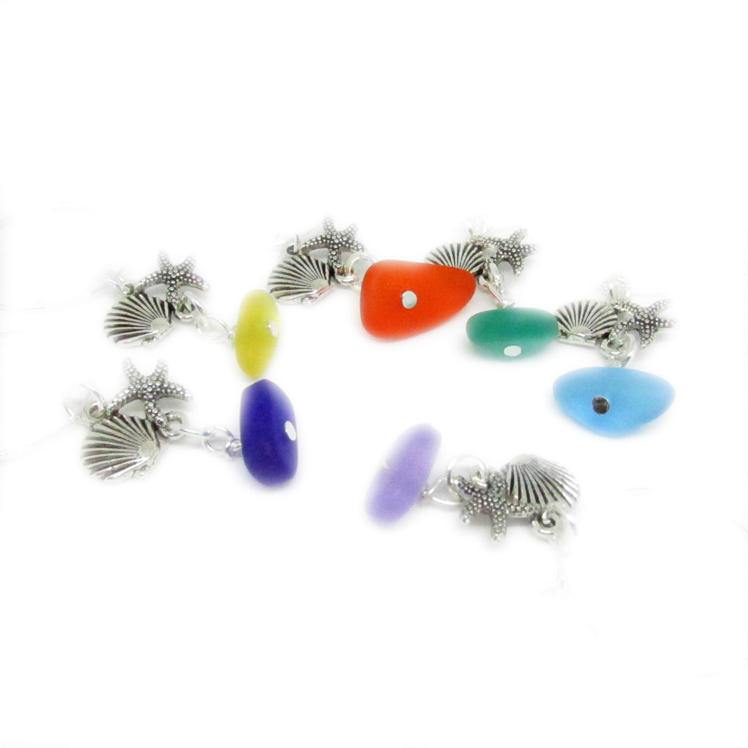 Sea Glass Wine Glass Charms Set of 6 - Starfish & Seashell Cocktail Charms for Beach Party Favors - Unique Gifts for Women - Valentine's Day, Bridal Shower & Summer Wedding Decor - Perfect for Beach Themed Parties, Girls Night Out & Coastal Home Decor