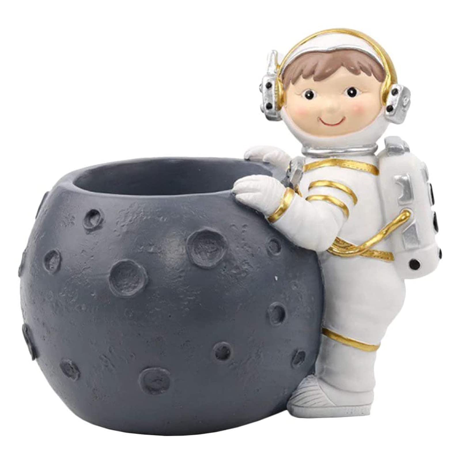 Bulk Small Resin Succulent Planters - Decorative Spaceman Astronaut Figurine Pots for Herbs, Patio, Lawn & Garden (Set of 2) - Perfect for Indoor Plants, Office Decor, and Gift Ideas