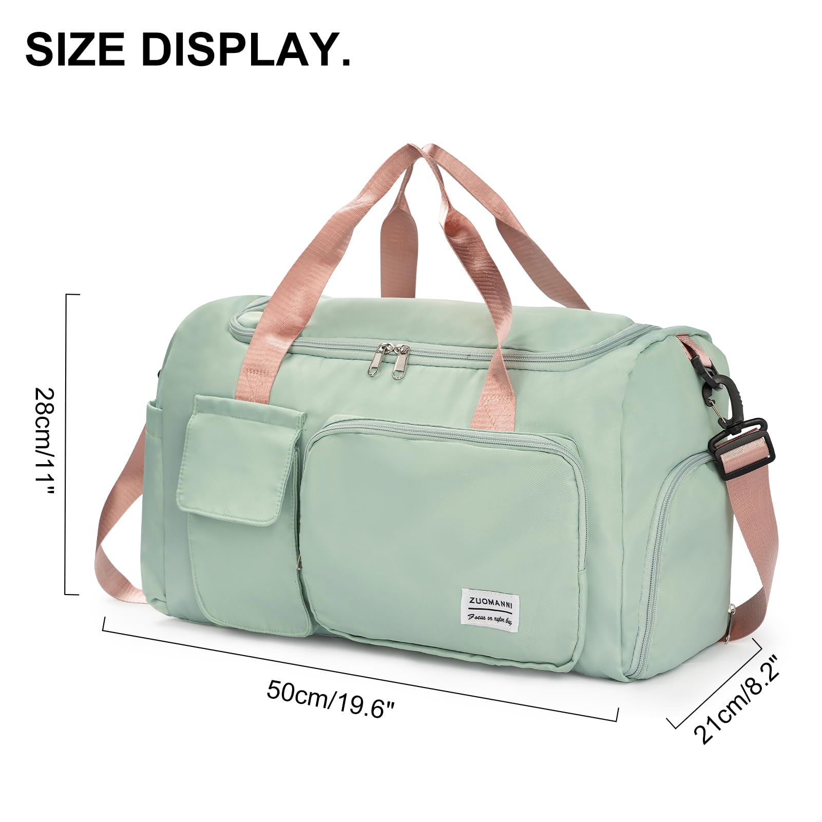 Lightweight Waterproof Gym Bag for Women & Men - Small Duffle Bag with Shoe & Wet Clothes Compartments - Perfect for Sports, Gym Workouts & Weekend Travel - Pale Green Carry-On Duffel Bag for Fitness Enthusiasts & Travelers