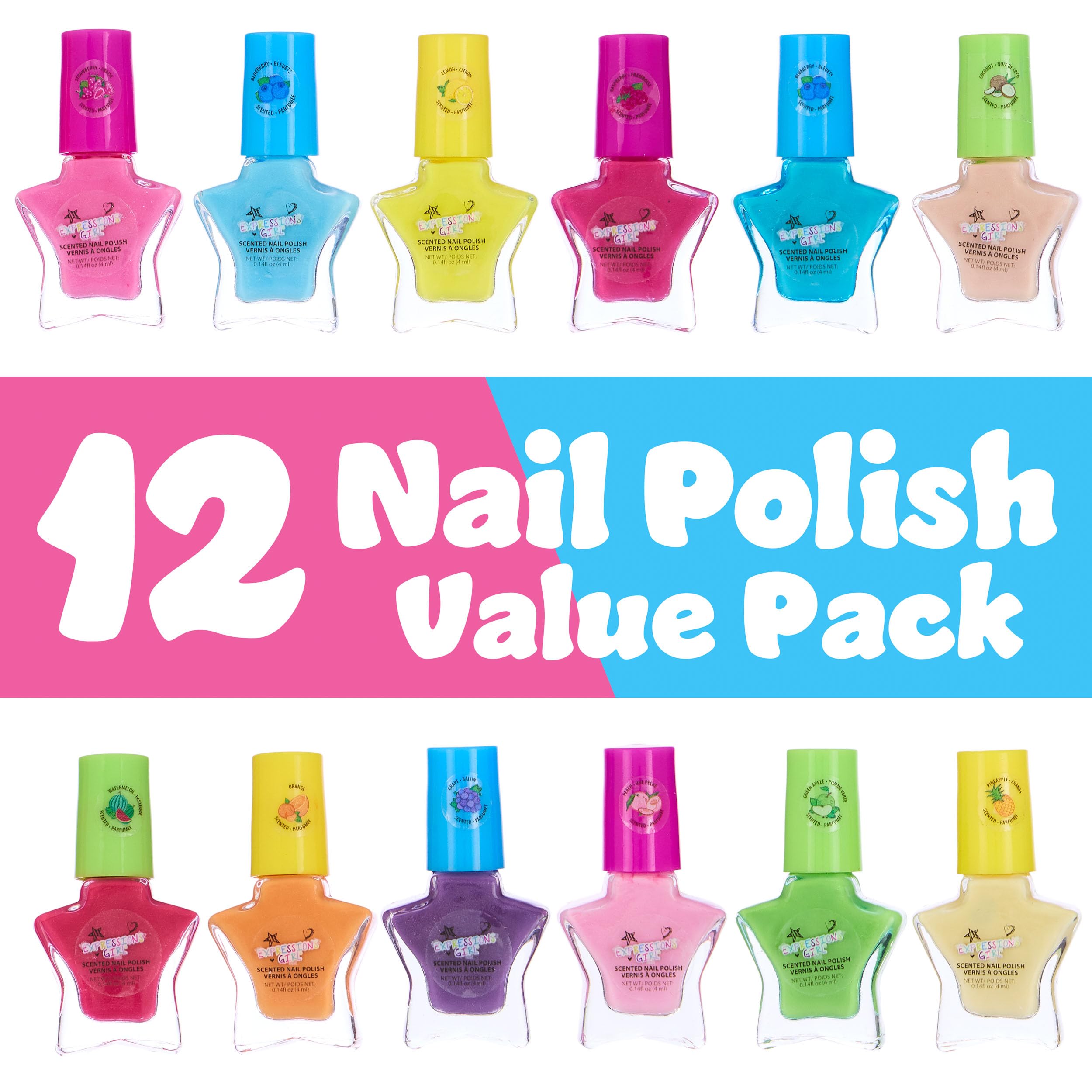 12pc Scented Nail Polish Set - Star-Shaped Mini Polishes for Girls | Manicure & Pedicure Kit for Parties & Gifts