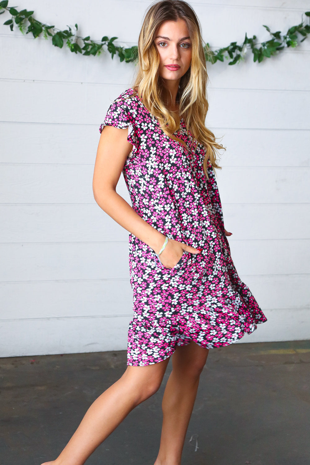Black & Multicolor Floral Babydoll Dress with Flutter Sleeves - Midi Length Summer Dress for Women, Perfect for Beach Vacations, Date Nights & Garden Parties