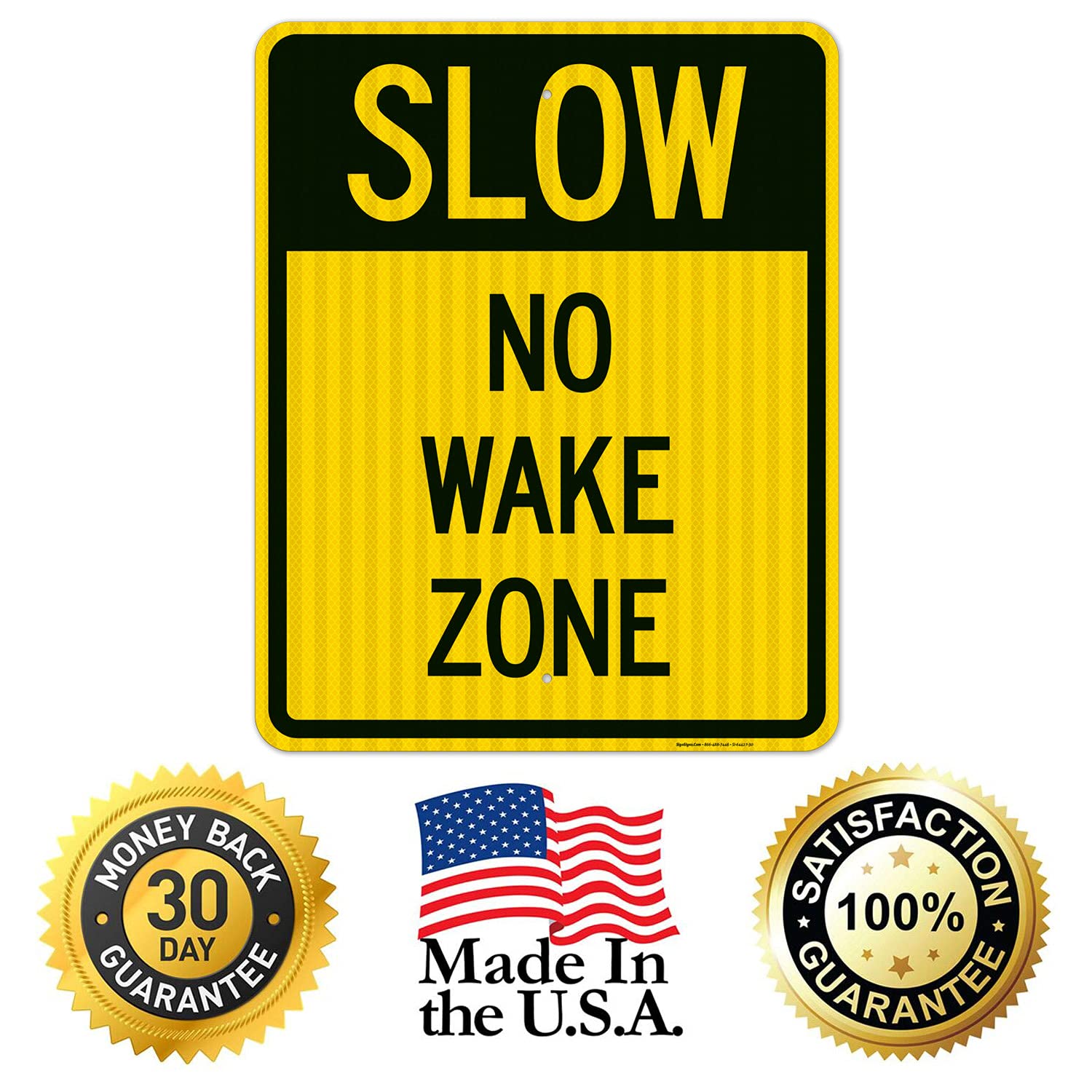 Slow No Wake Zone Sign - 24x30 Inches, 3M EGP Reflective .080 Aluminum, Fade Resistant, Made in USA - Perfect for Lakes, Rivers & Marina Safety