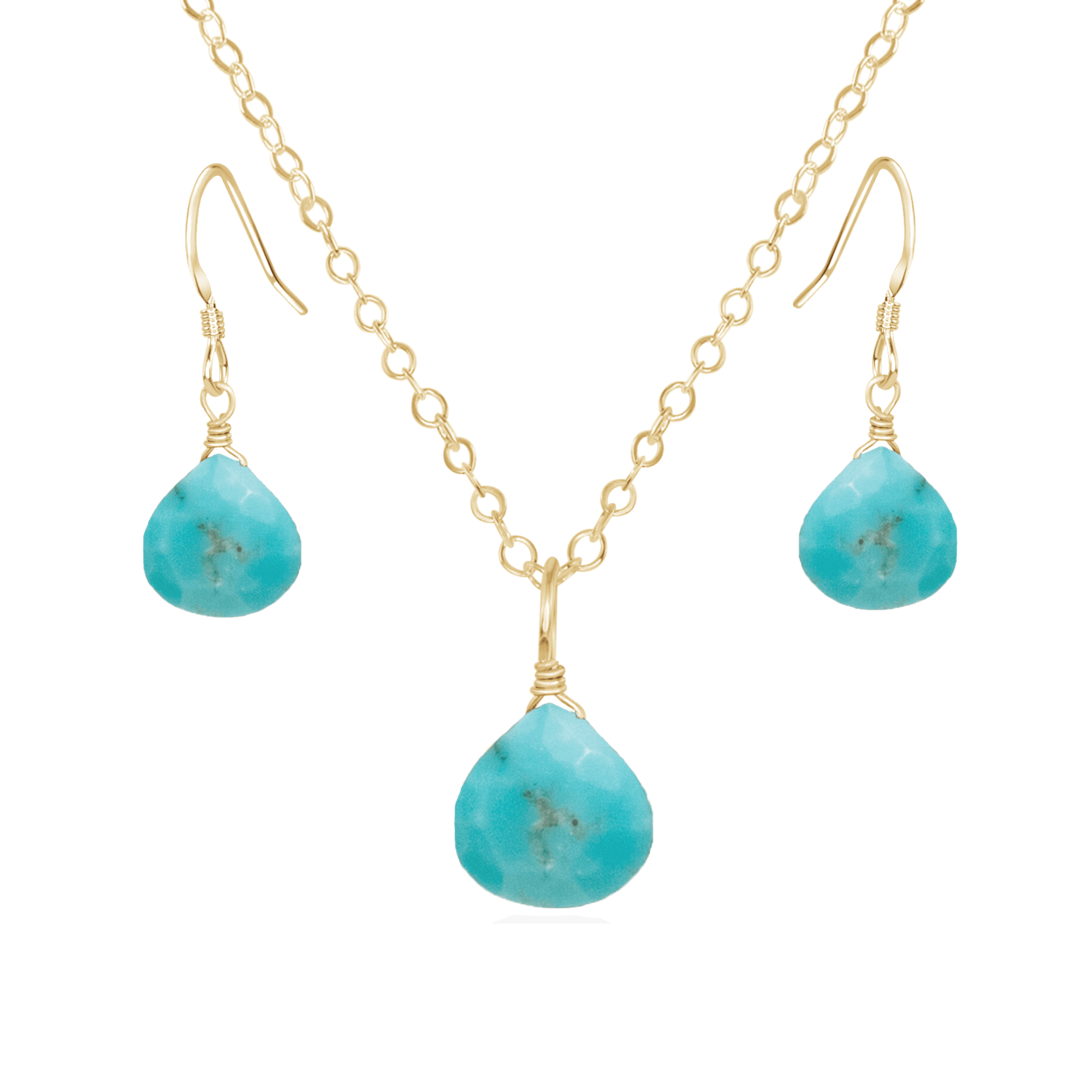 Turquoise Tiny Teardrop Earrings & Necklace Set - Dainty Bohemian Jewelry for Women | Perfect for Weddings, Parties & Everyday Wear