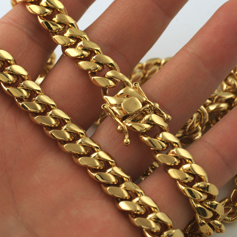 8mm 14K Gold IP Premium Miami Cuban Chain for Men - Luxury Hip Hop Jewelry for Necklace & Layering - Perfect for Gifts, Parties, and Everyday Wear