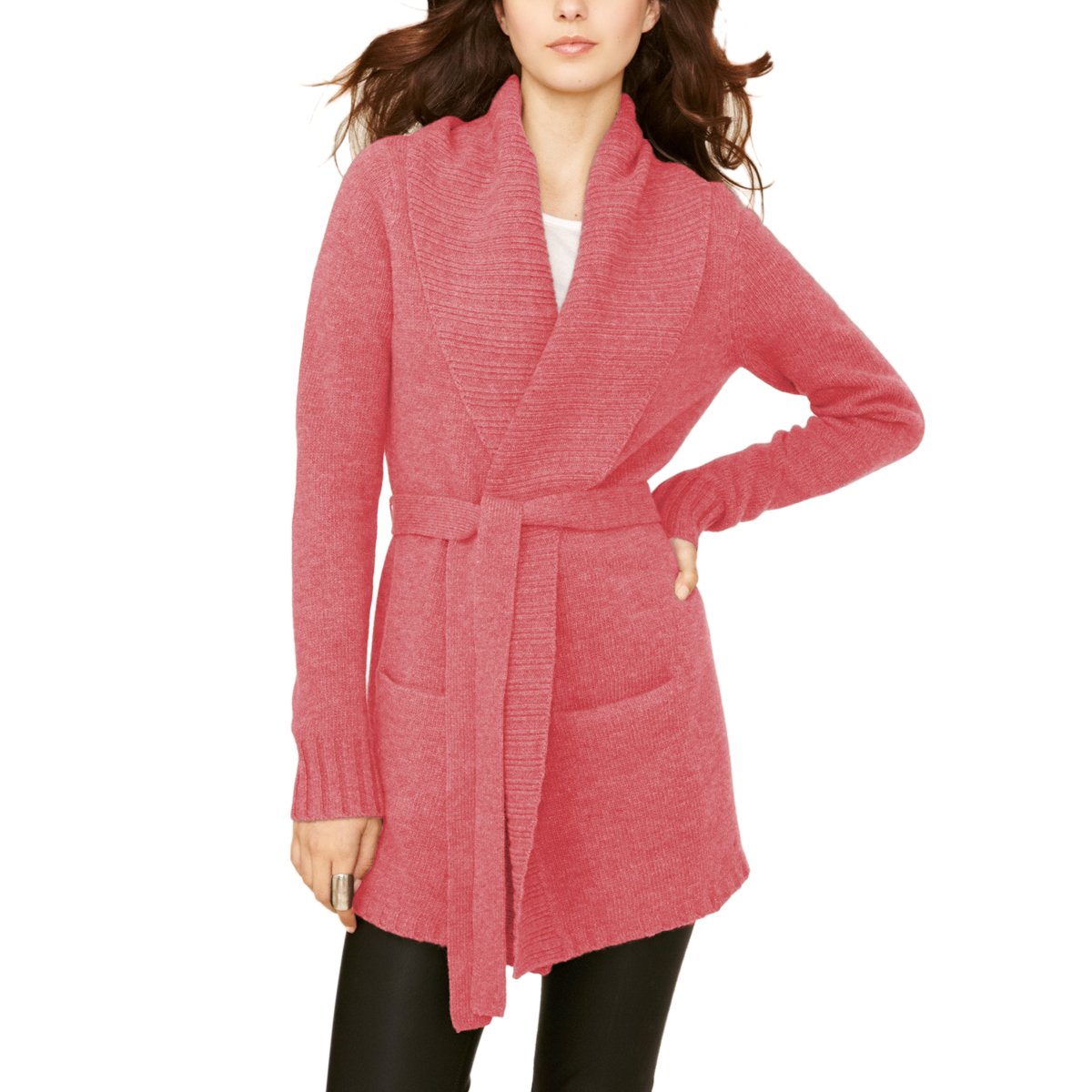 Parisbonbon Women's 100% Cashmere Long Sleeve Cardigan Sweater - Soft Coral Pink Pullover for Fall & Winter - Size L - Perfect for Office, Travel & Casual Outfits