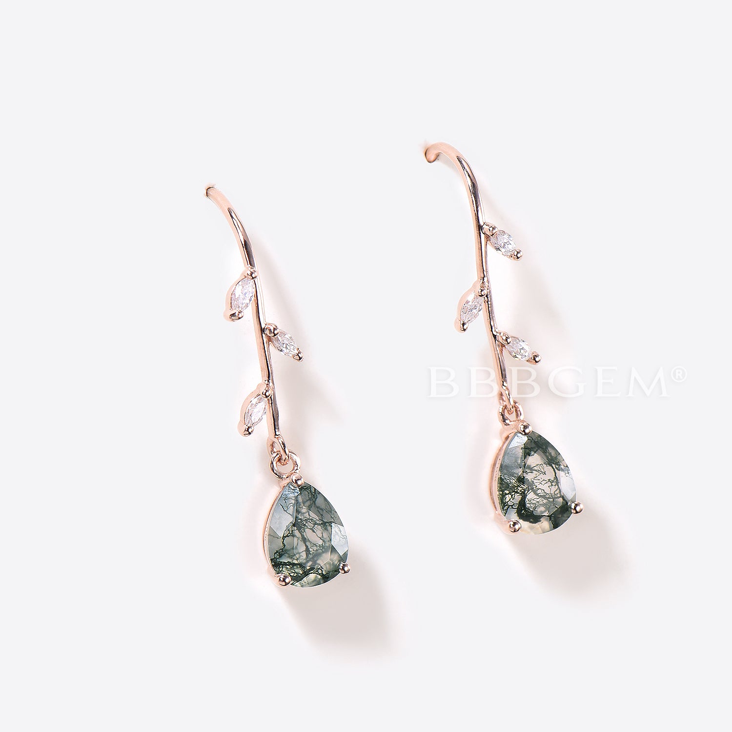 Natural Moss Agate Pear Shaped Drop Earrings with Moissanite Accents - Elegant Dangle Earrings for Women, Perfect for Weddings, Parties & Special Occasions