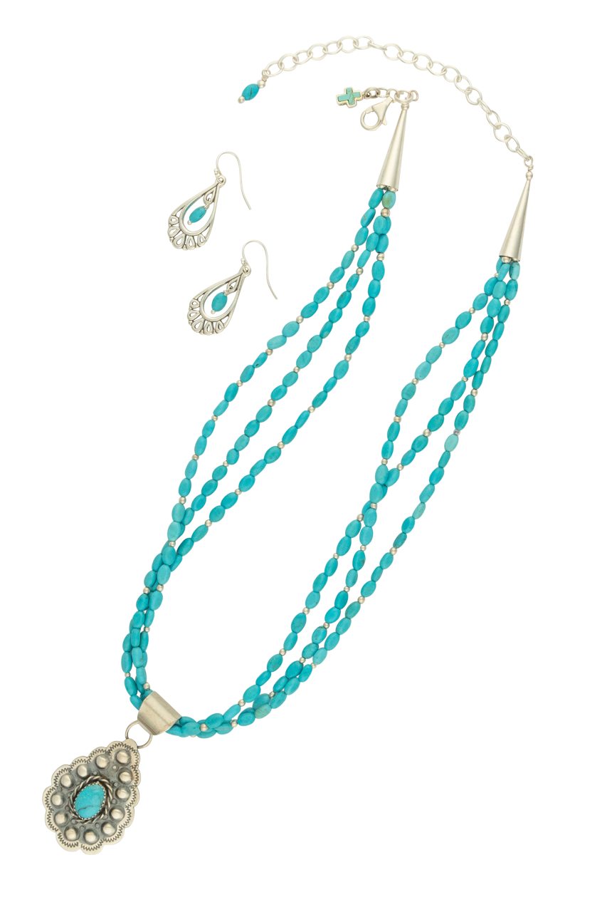 Authentic Navajo Sweet Tea Jewelry Set by Tim Yazzie - Handcrafted Sterling Silver & Turquoise Necklace for Women - Perfect for Boho Fashion, Festivals & Cultural Events