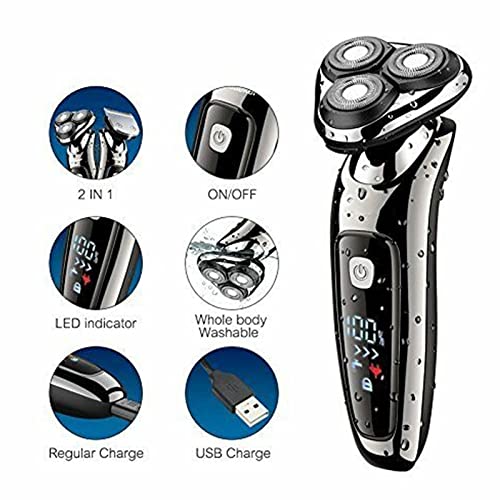 Professional 3-in-1 Electric Shaver for Men - Wet/Dry Rechargeable Head & Beard Trimmer with Facial Grooming Kit | Perfect for Travel, Home & Gym Use