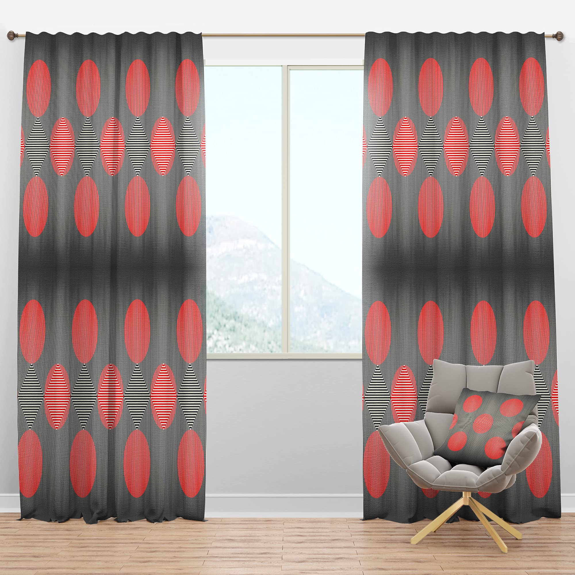 Blackout Curtains with Modern Geometric Circle & Line Design - Thermal Insulated Bedroom & Living Room Drapes (52x63, Single Panel) for Better Sleep & Energy Efficiency