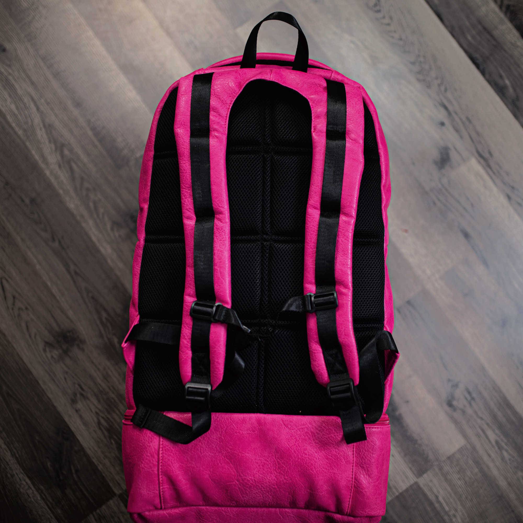 Pink Leather Luxury Carry On Backpack for Women - Patented Signature Design Travel Backpack - Perfect for Business Trips, Weekend Getaways & Airplane Travel