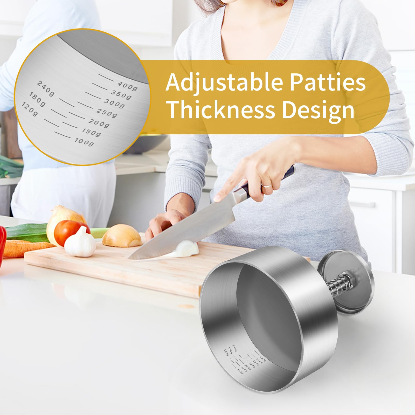 Stainless Steel Burger Press - 4.5 Inch Adjustable Hamburger Patty Maker for Meat, Beef & Vegetables | Perfect for BBQ, Grilling & Homemade Burgers | Kitchen Gadget for Backyard Cookouts & Family Dinners