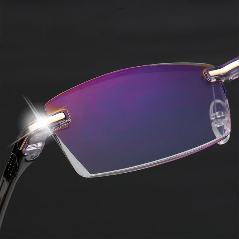 Unisex Rimless Square Alloy Anti Blue Light Reading Glasses for Computer & Screen Use - Reduce Eye Strain for Work, Gaming & Digital Reading