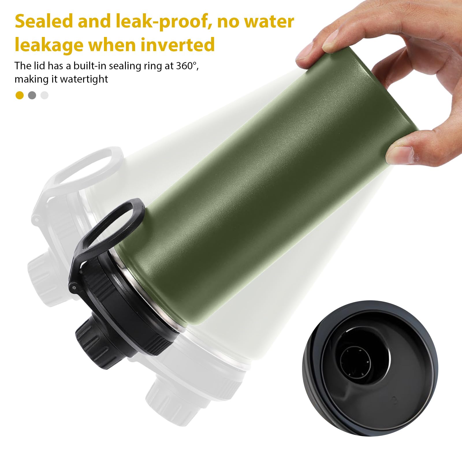 24oz Stainless Steel Insulated Water Bottle with Handle - Double Wall Vacuum, Leak Proof, Keeps Drinks Hot & Cold - Wide Mouth Outdoor Sports Bottle (Army Green) - Perfect for Hiking, Gym, Camping & Everyday Use