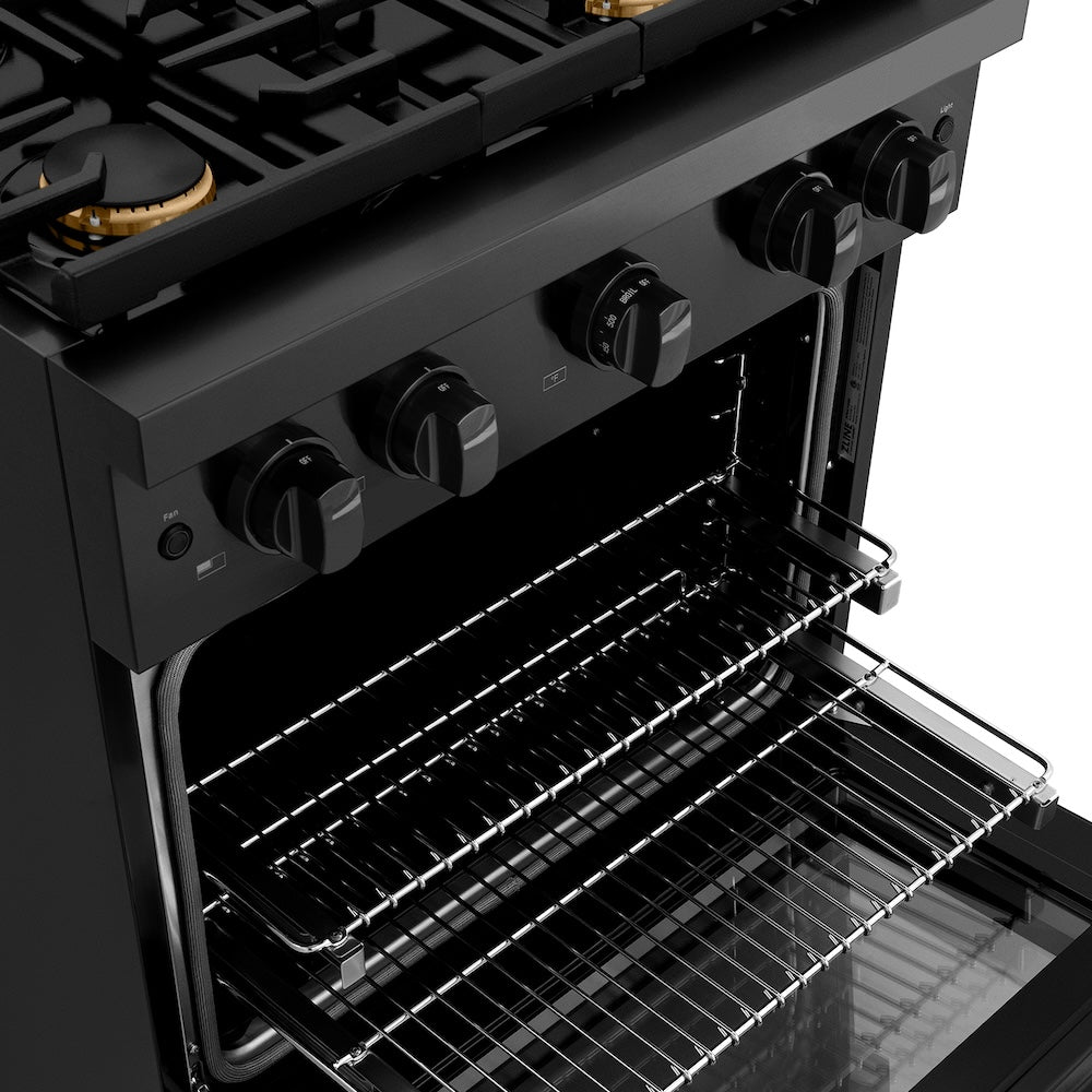 ZLINE 30-inch 4.2 cu. ft. Black Stainless Steel Dual Fuel Range - Gas Cooktop & Electric Convection Oven with 4 Brass Burners (SDRB BR 30) - Perfect for Modern Kitchens & Professional Cooking