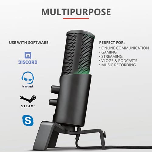 Trust Gaming GXT 258 Fyru Professional USB Streaming Microphone with 4 Recording Patterns & LED Lighting - Perfect for Podcasting, Vlogging, Music Recording, ASMR on PC, Laptop, PS4, PS5 (Black) - Ideal for Home Studios, Gaming Setups & Content Creation
