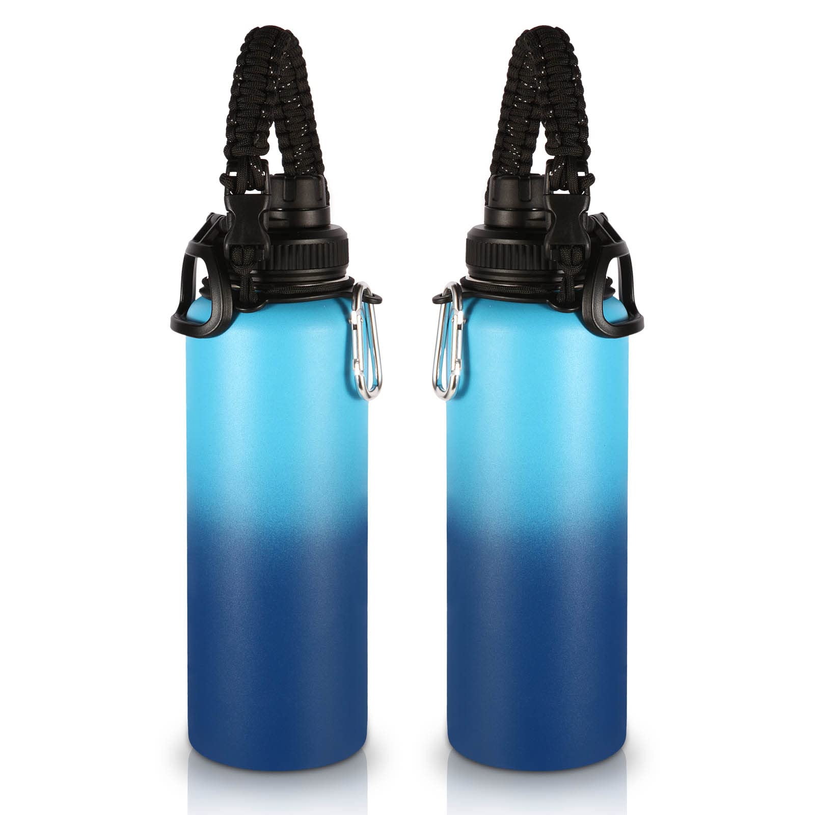 Volhoply 40 oz Insulated Stainless Steel Water Bottle 2 Pack - Leakproof Sports Bottle with Paracord Handle & Spout Lid, Wide Mouth Metal Water Cup for Gym, Hiking & Outdoor Activities (Green & Pink)