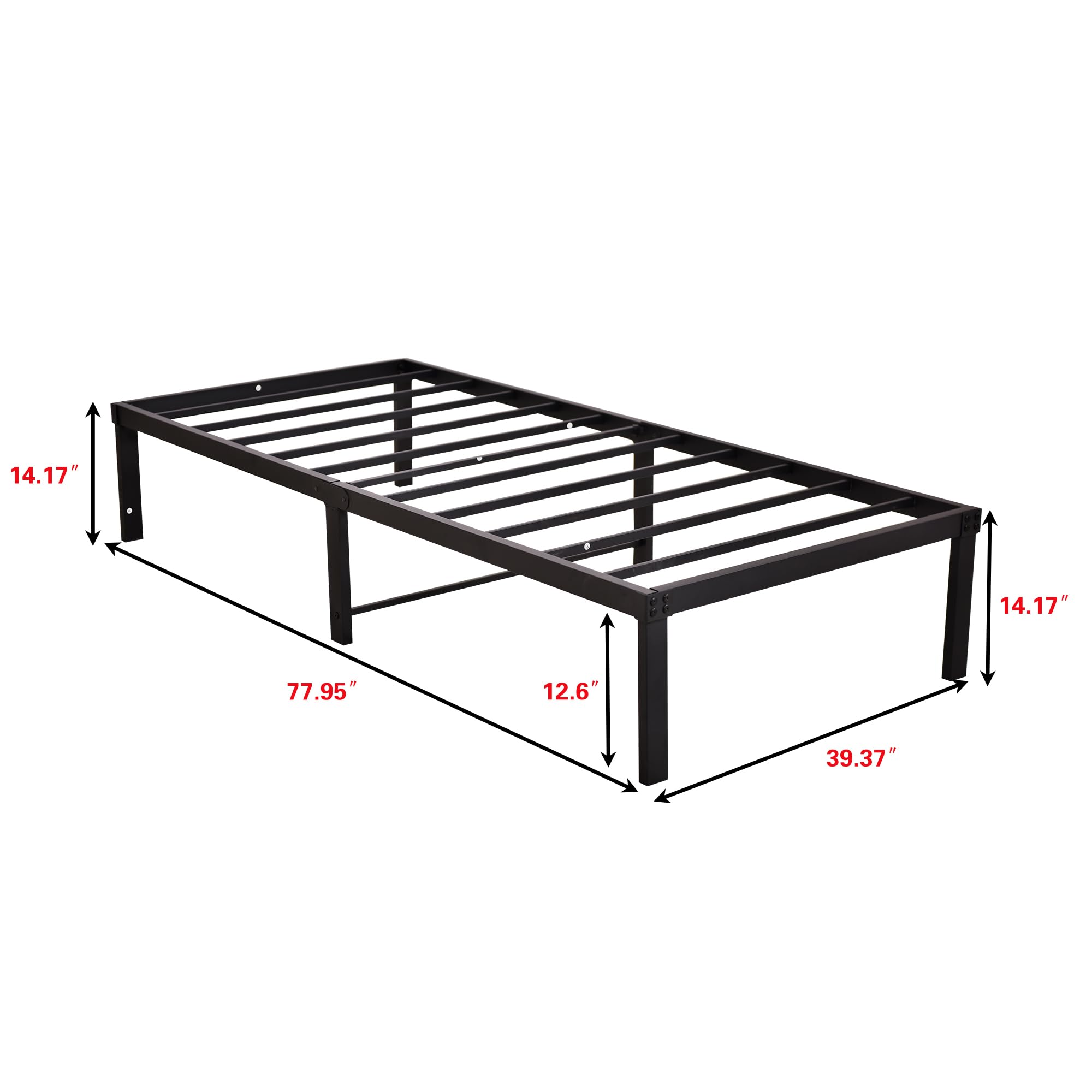 14 Inch Twin Bed Frame - Heavy Duty Metal Platform Bed with Storage, No Box Spring Needed, Double Reinforcement & Noise Free - Textured Black - Perfect for Kids, Teens, Guest Rooms & Small Spaces
