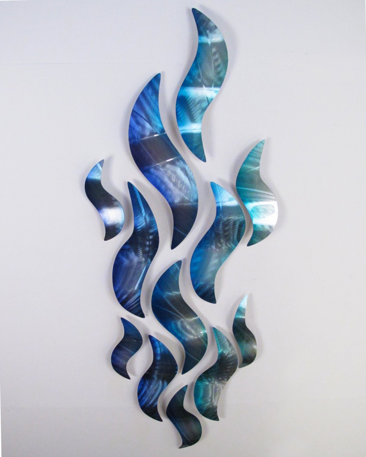 Modern Abstract Large Metal Wall Art Sculpture - Blue & Silver Rip Tide Metal Panel Painting for Living Room, Bedroom & Office Decor
