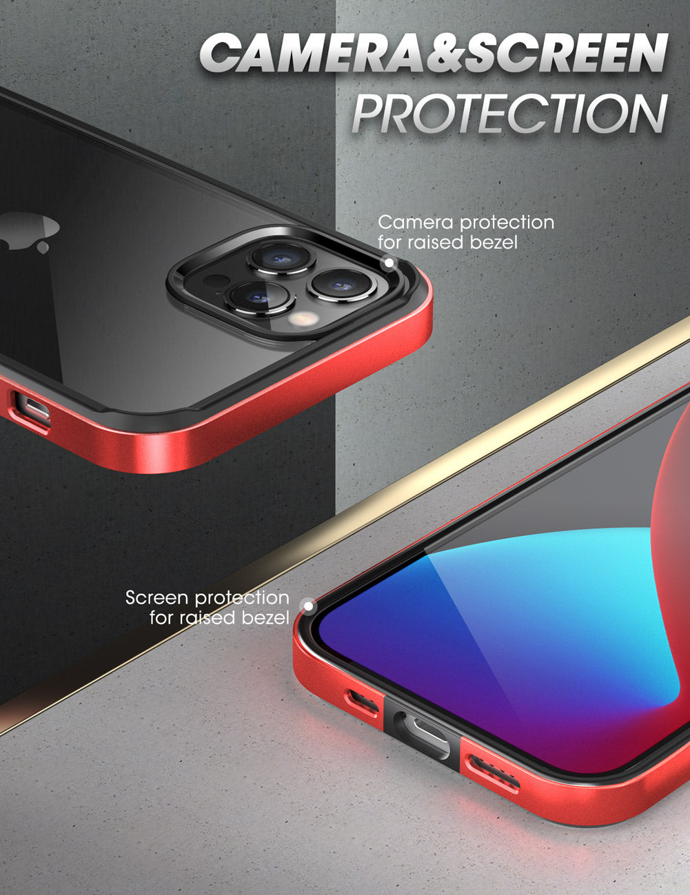 iPhone 12 Pro 6.1 Inch Case - Unicorn Beetle Edge Clear Bumper with Metallic Red Trim | Shockproof Protective Cover for Everyday Use, Work & Outdoor Activities