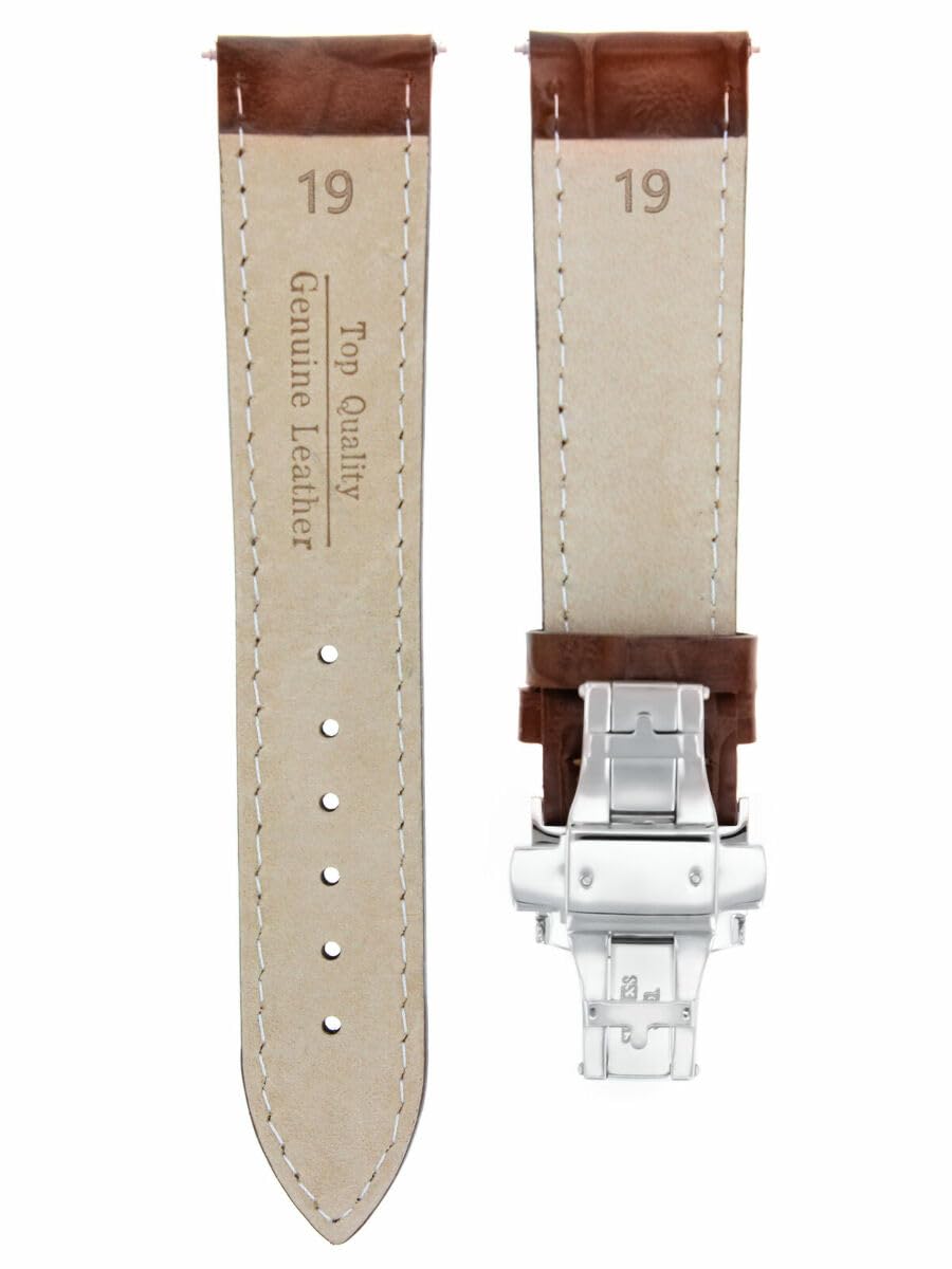 19mm Genuine Leather Watch Band Strap - Compatible with Tudor Prince Oysterdate, Deployant Clasp, Light Brown - Perfect for Business, Casual & Formal Occasions