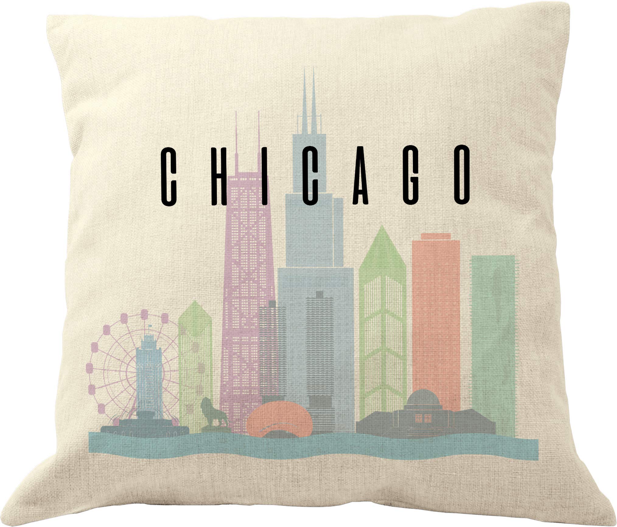Chicago Throw Pillow Cover 18x18 Inch - Soft Decorative Cushion Case for Sofa, Bed & Home Decor - Windy City Inspired Design for Living Room & Dorm Room