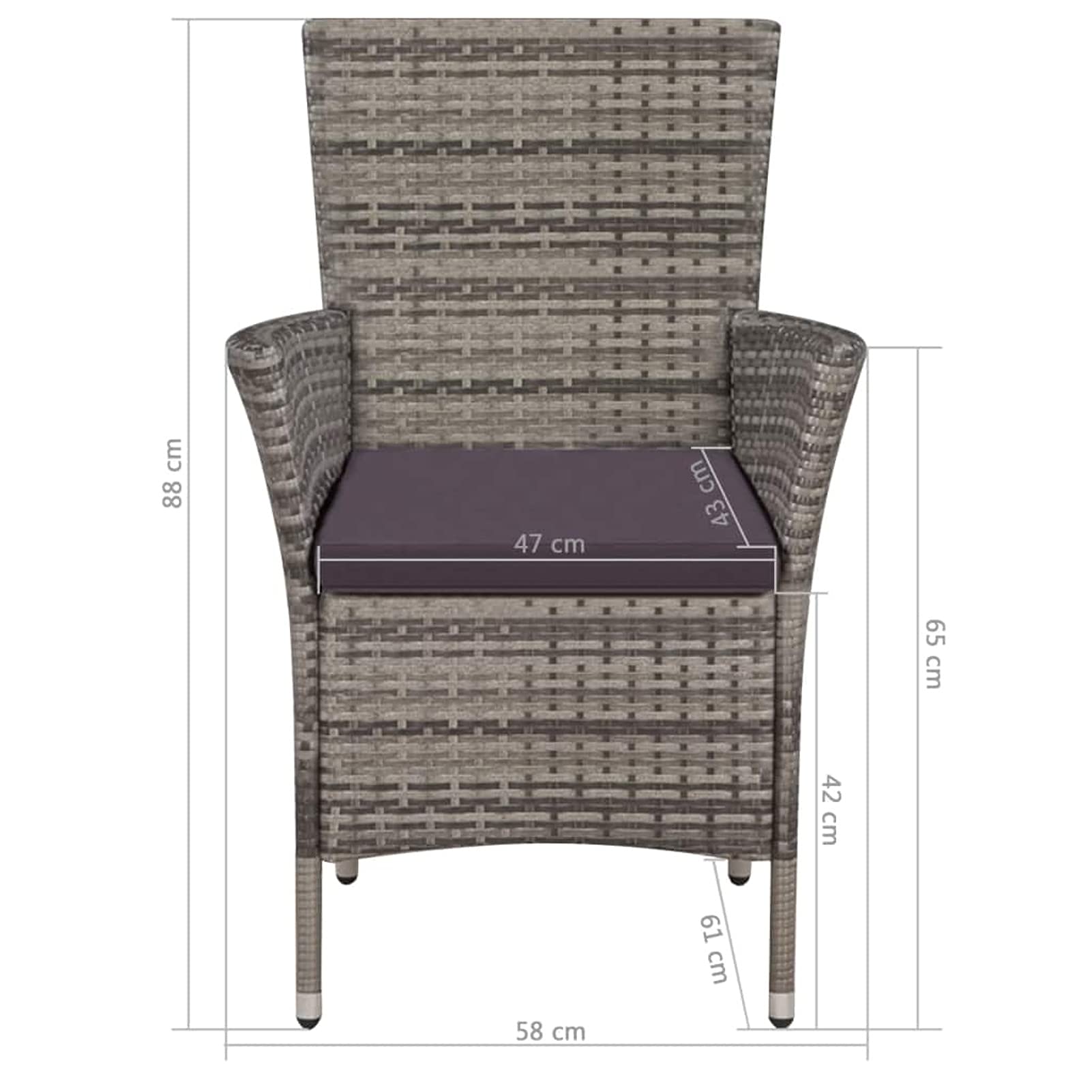 Tidyard Gray Poly Rattan Garden Chair Set with Stool & Cushions - Outdoor Patio Armchair with Footrest for Backyard, Balcony, Poolside Relaxation | Perfect for Lounging, Sunbathing & Entertaining Guests
