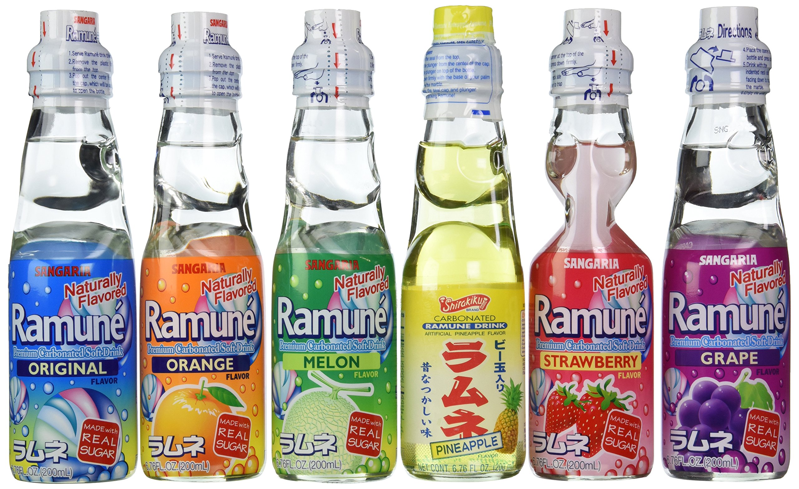 Ramune Japanese Soda - 6-Pack Assorted Flavors (6.76 oz Each) | Refreshing Carbonated Drink for Parties, BBQs & Asian Cuisine Pairing