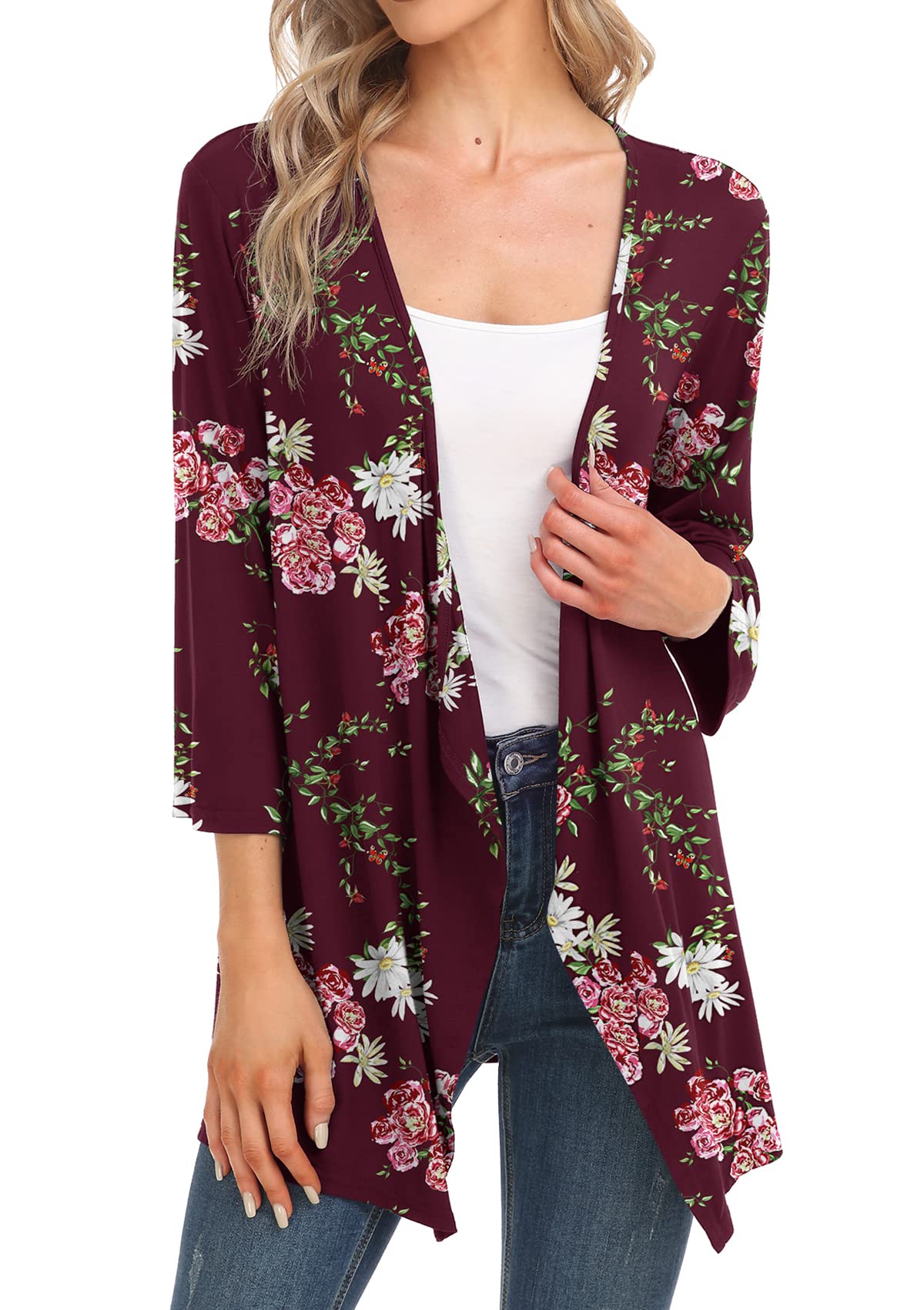 TIANZHU Women's Lightweight 3/4 Sleeve Open Front Cardigan - Casual Drape Duster Sweater for Spring & Fall Layering | Office, Lounge & Weekend Wear