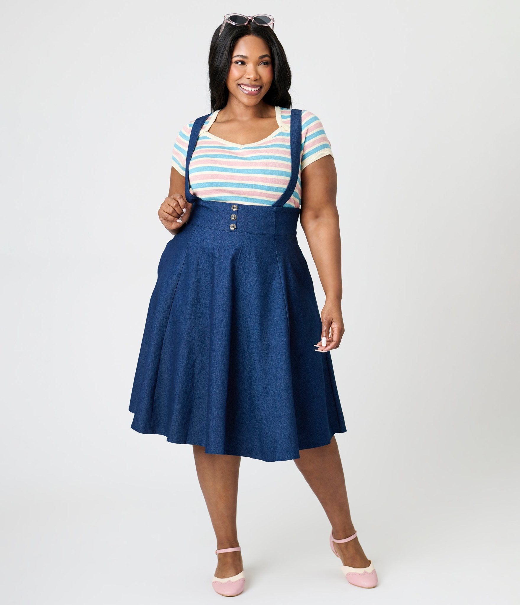 Royal Monk Plus Size Blue & Pink Striped Vivian Knit Top for Women - Comfortable Casual Long Sleeve Shirt for Work, Dating & Everyday Wear