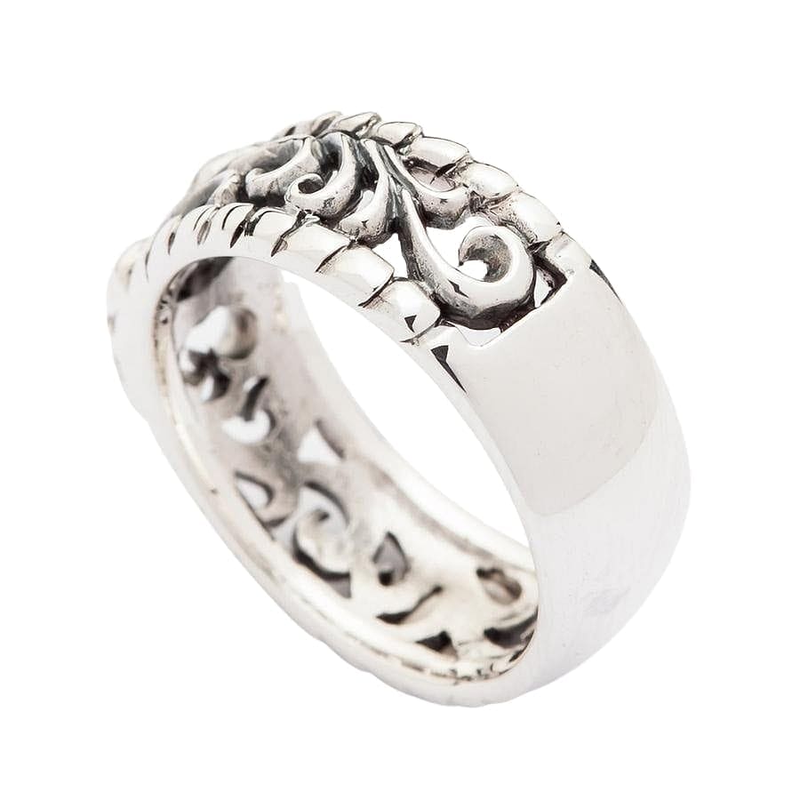 Sterling Silver Fleur De Lis Gothic Band Ring for Women - Elegant Vintage Style Jewelry for Weddings, Parties, and Everyday Wear