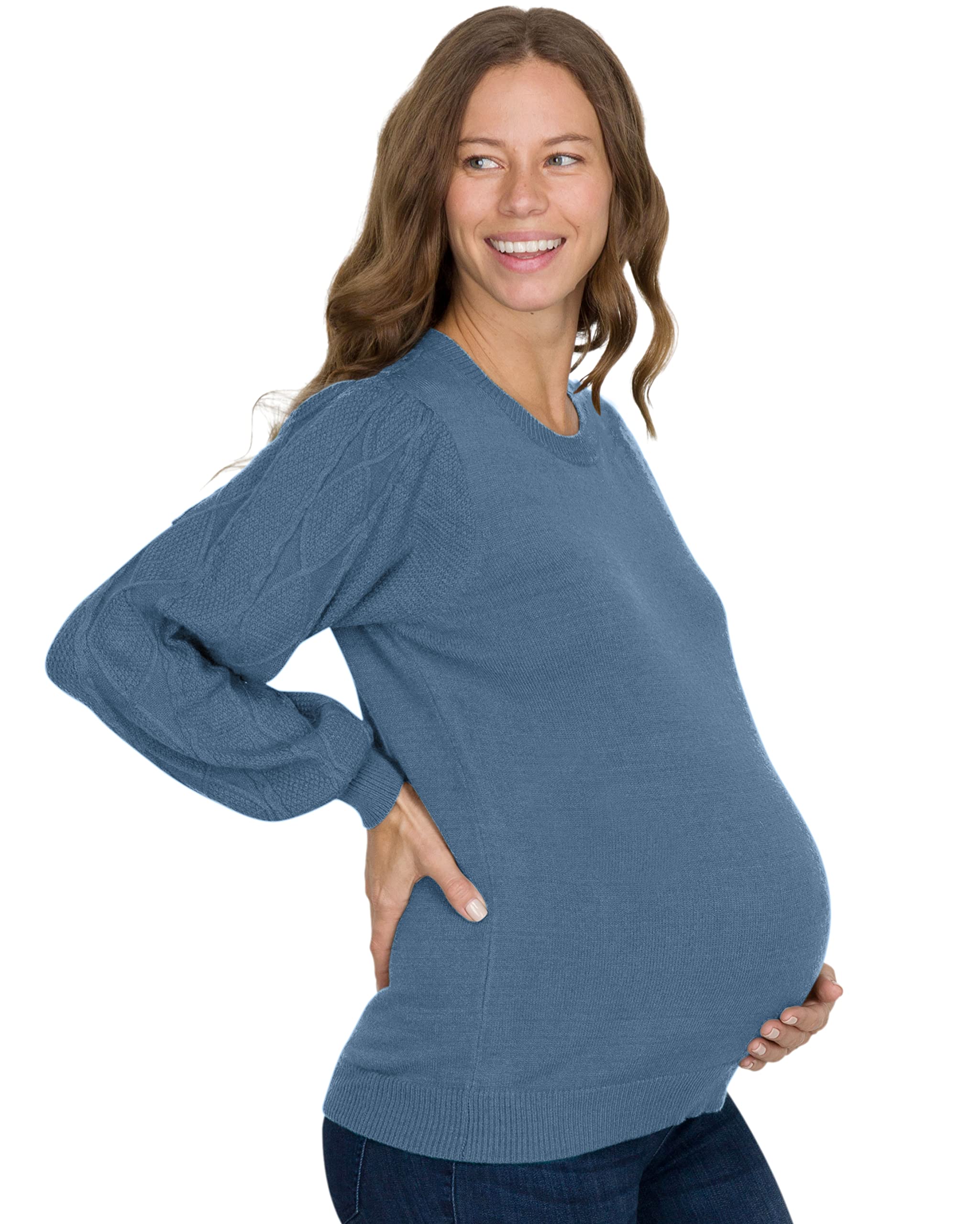 Eliana Cable Knit Sleeve Maternity Sweater - Soft Comfortable Pregnancy Sweater for Women - Cozy Winter Maternity Clothes for Work & Family Gatherings